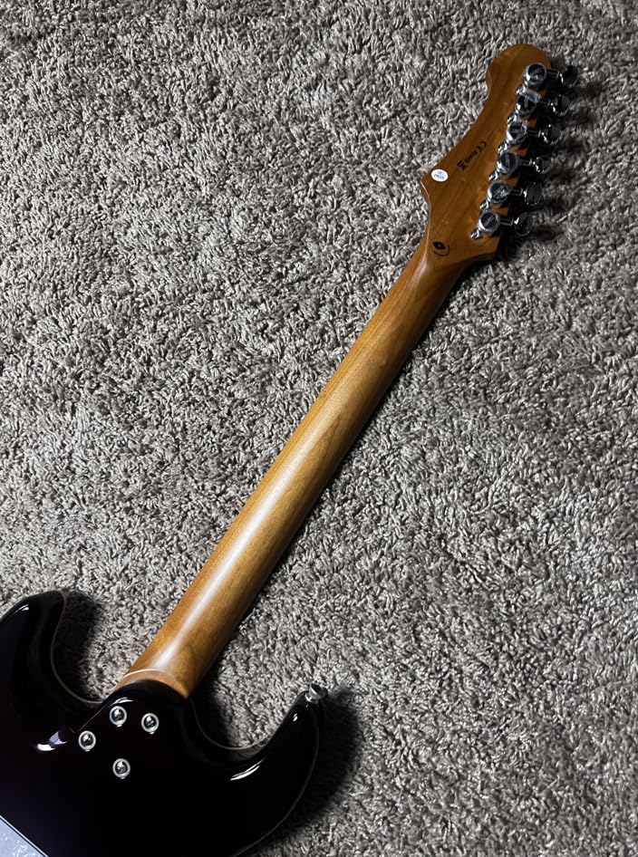 Jet Guitars JS450 TBL Strat Guitarra, pastillas HSS Alnico, cuerpo de tilo sólido con tapa de arce llama, cuello de arce tostado de 22 trastes, afinadores de bloqueo, trémolo de 2 puntos