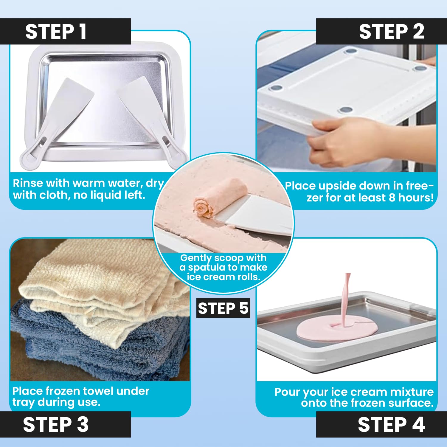 Máquina de helado enrollado extragrande (38.1 x 25.4 cm) – Haz helado instantáneo con la familia – Enrolla tu propio helado – Bandeja de helado enrollada manual