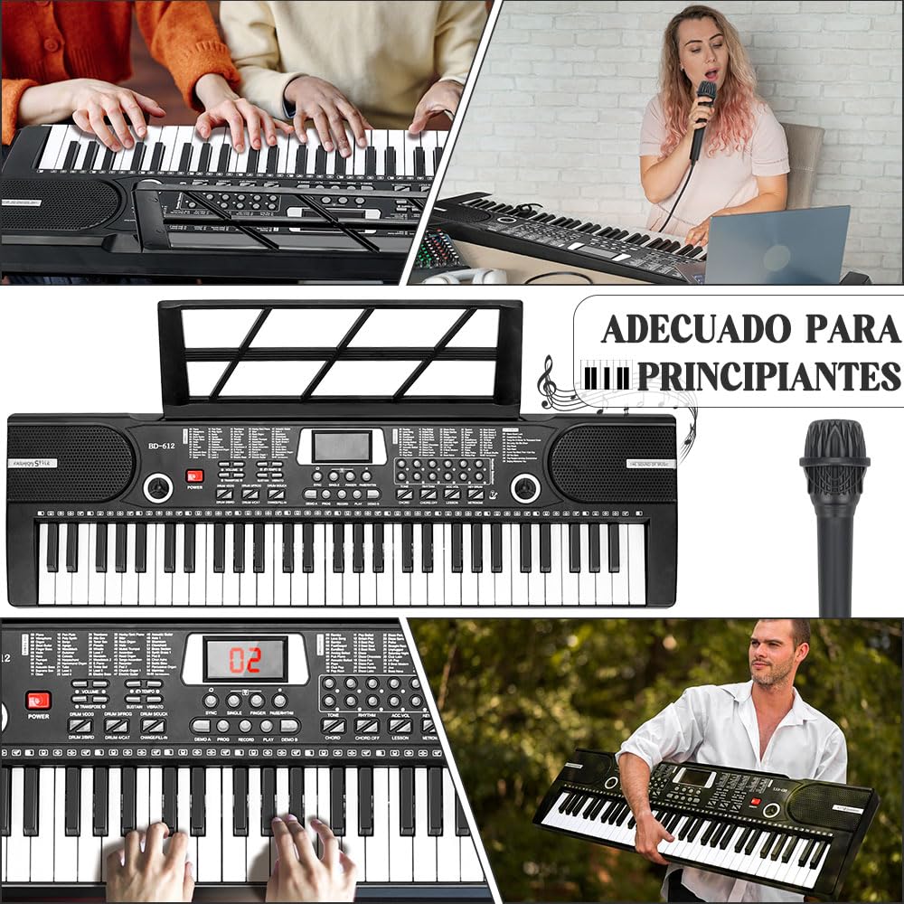 Gopnaty Piano Digital Multifuncional, Piano Eléctrico con 61 Teclas, Piano Eléctrico Multifuncional, Teclado Portátil de 61 Teclas, Piano con Función de Micrófono, Teclado Musical