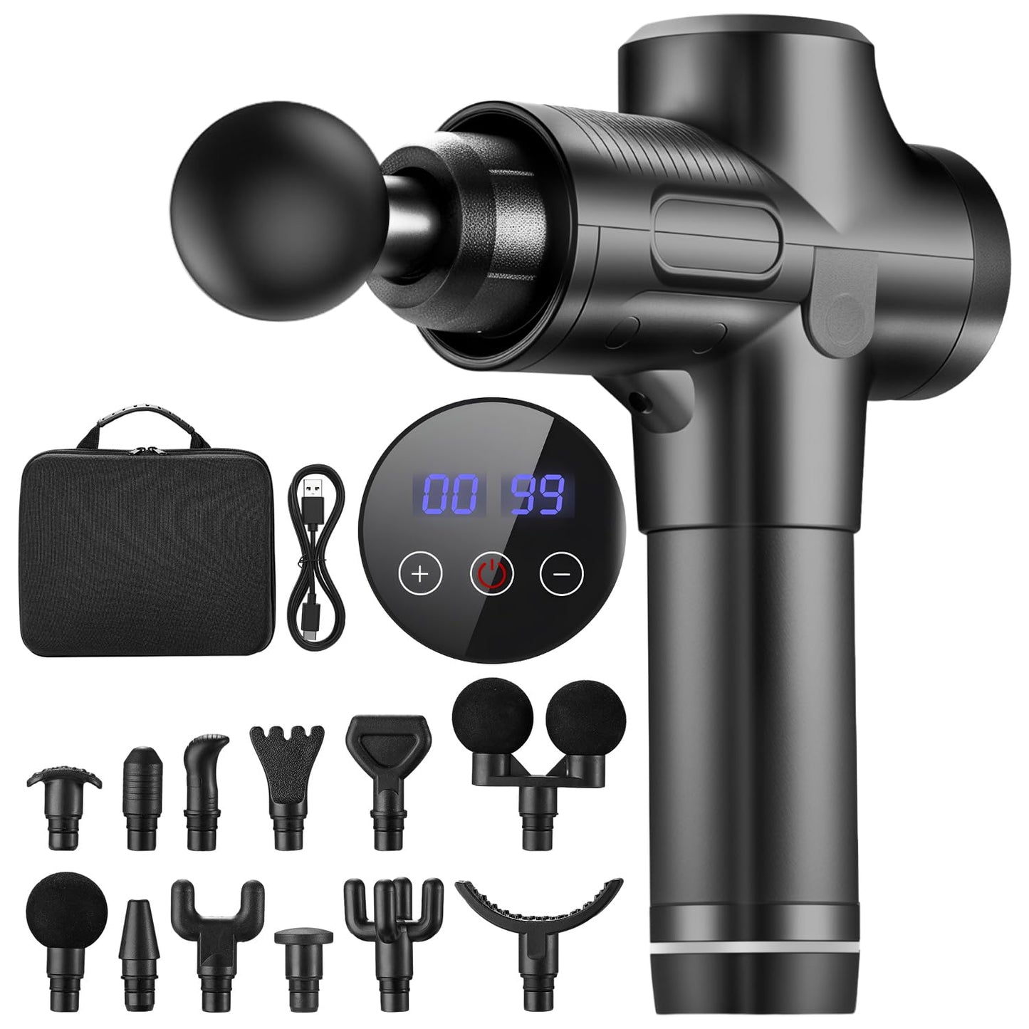 Pistola de Masaje Muscular, Masaje Eléctrico de Mano con 12 Cabezales y 30 Velocidades Ajustables, Masajeador Muscular de Tejido Profundo, Masajeador de Espalda para Hombro, Cuello