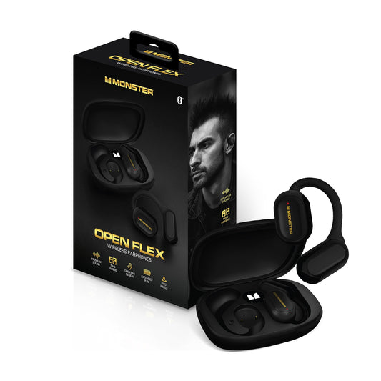 Auriculares Inalámbricos Monster Open Flex Negros de Oído Abierto con Micrófono y Diseño de Gancho Impermeable IPX5