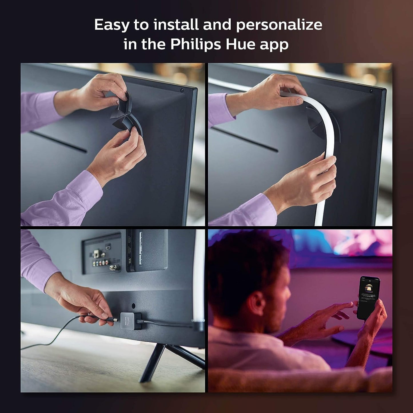 Tira de Luz Inteligente Philips Hue Multicolor Gradiente para Televisiones de 75 Pulgadas Compatible con Alexa