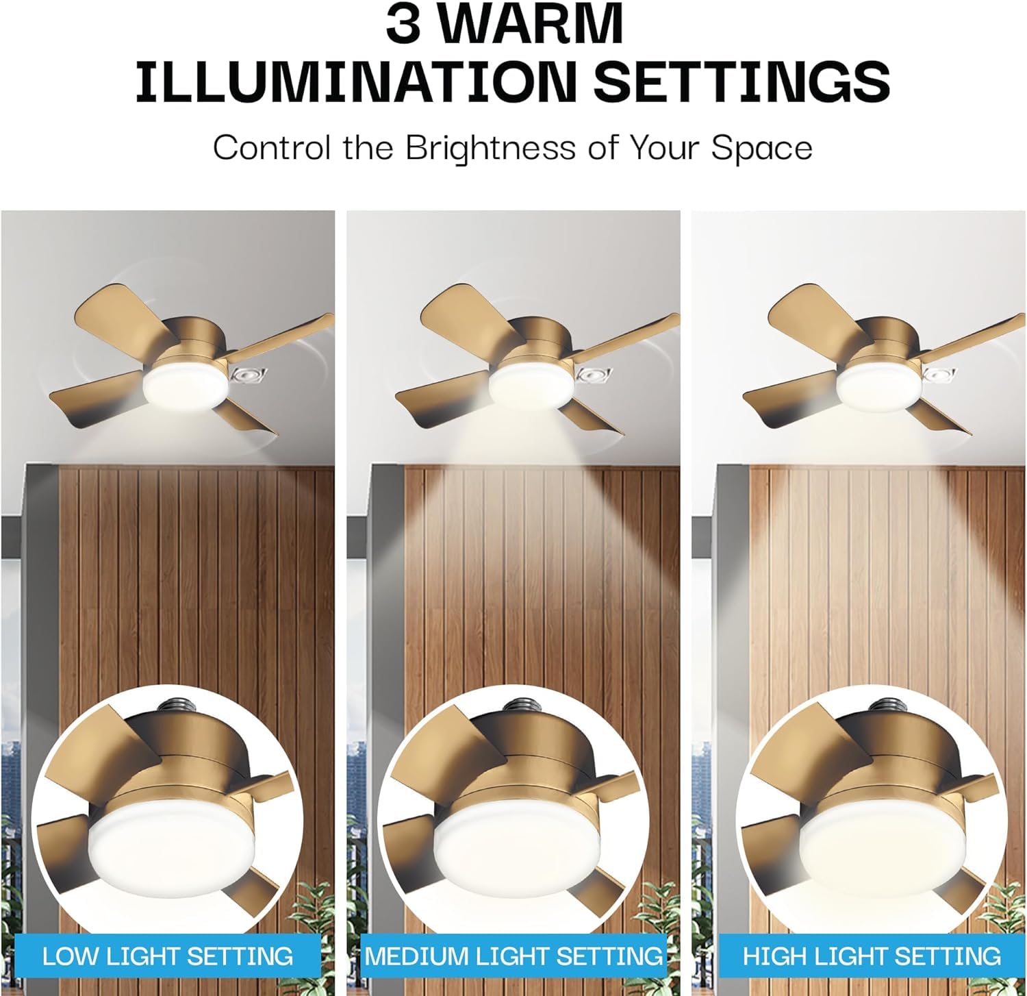 Bell + Howell - Ventilador de techo con socket, con luces led y control remoto, repuesto de foco, para dormitorio, cocina, sala, 1000 lúmenes, 5000 Kelvins, bronce