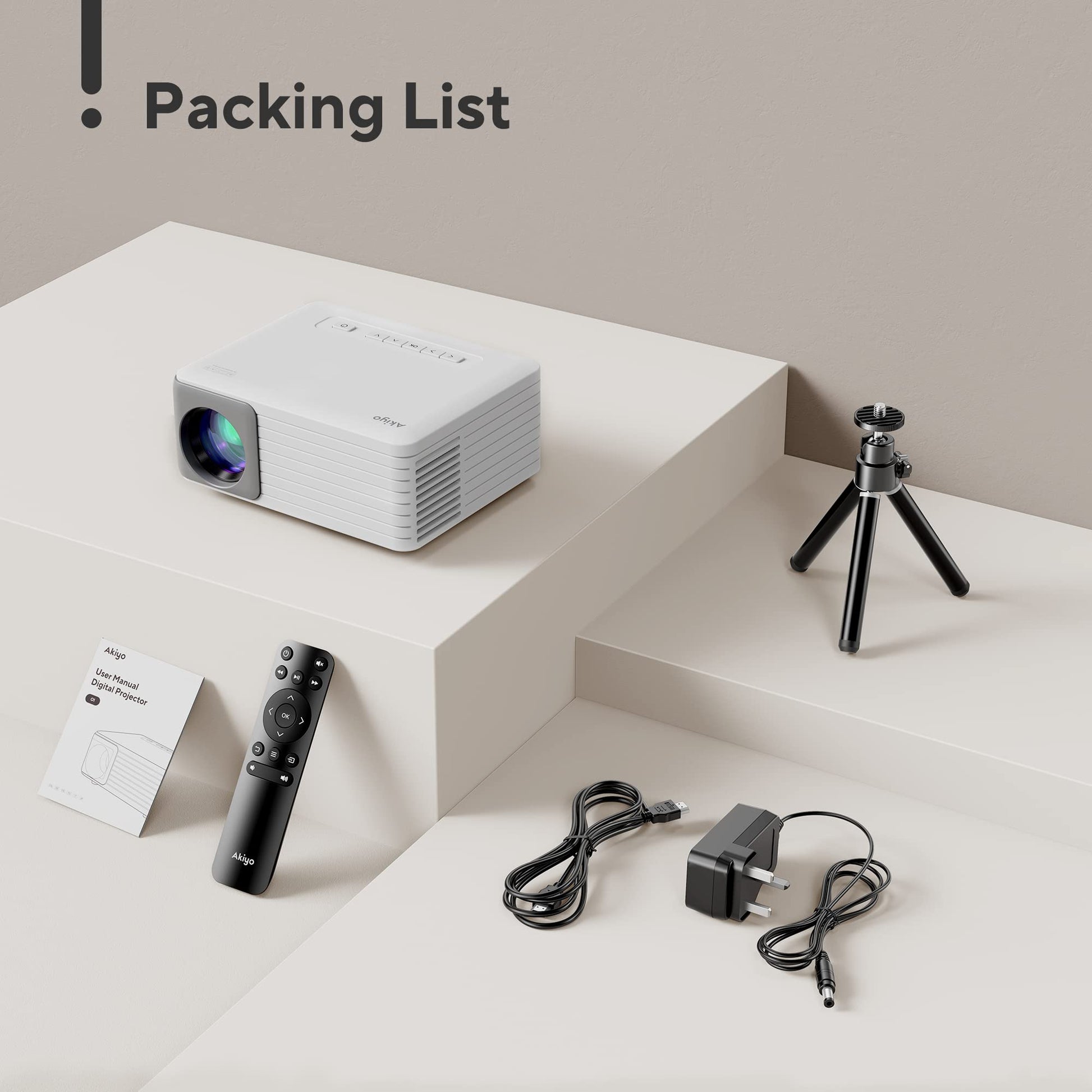 AKIYO Mini Proyector WiFi Bluetooth con Tripode, Portátil Proyector Soporta Full HD 1080P, Videoproyector Cine en Casa, para iOS/Android/USB/TV Stick/HDMI, Regalo para Niños