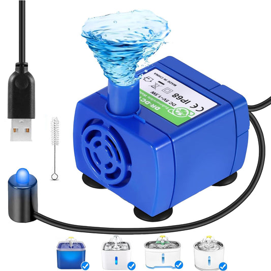 JMKleptobiosis Bomba De Fuente Para Gatos, Bomba De Fuente Agua Para Mascotas, Motor DR-DC160 Para Fuente Redonda,Cúbica y con Gorro de Flores，Alimentado Por USB, Con Luz Led