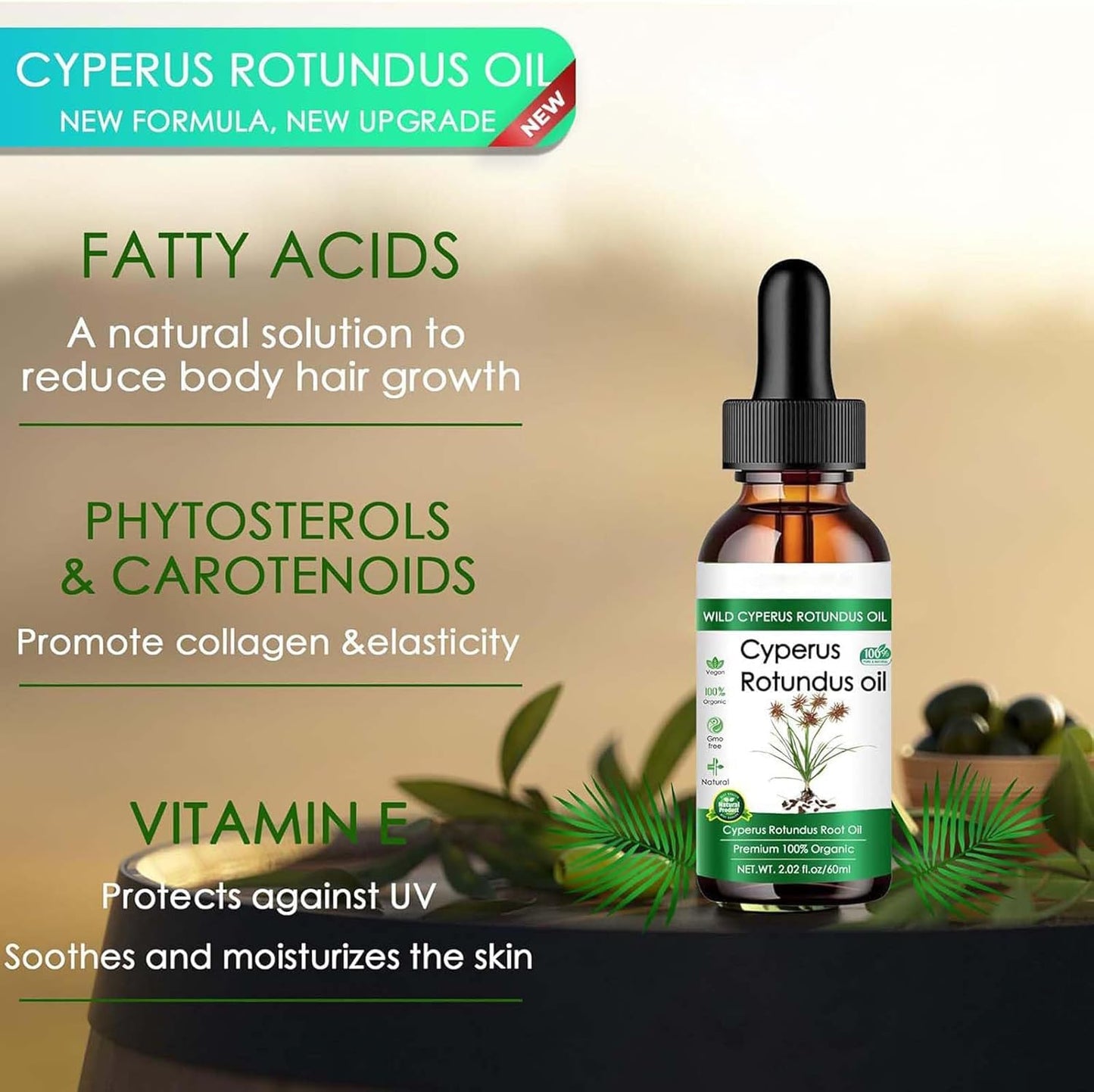 Cyperus Rotundus Oil for Hair Growth & Skin Health, 100% Natural Moisturizing Formula - 60ml/2.02fl.oz