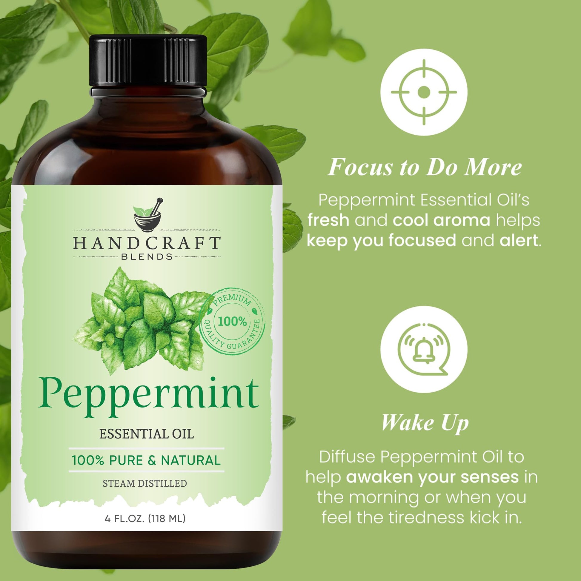 Handcraft Blends Bordative Handcraft Peppermint Essential Oil - Huge 4 OZ - 100% Pure & Natural â€“ Premium Therapeutic Grade with Premium Glass Dropper