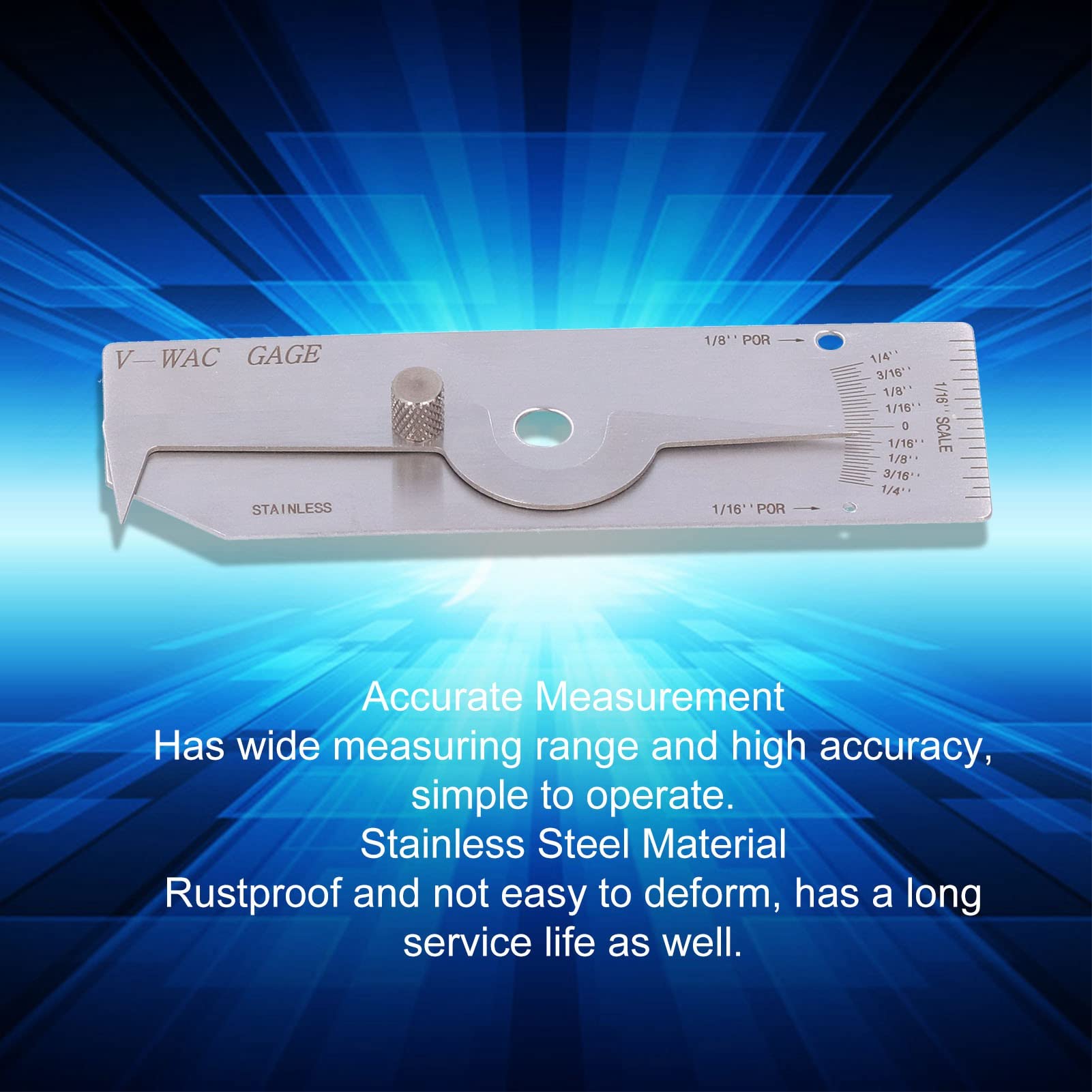 Medidor de Soldadura de Acero Inoxidable V WAC Pulgadas Herramienta de Inspección para Medición de Profundidad 0,95 Mm Metric System