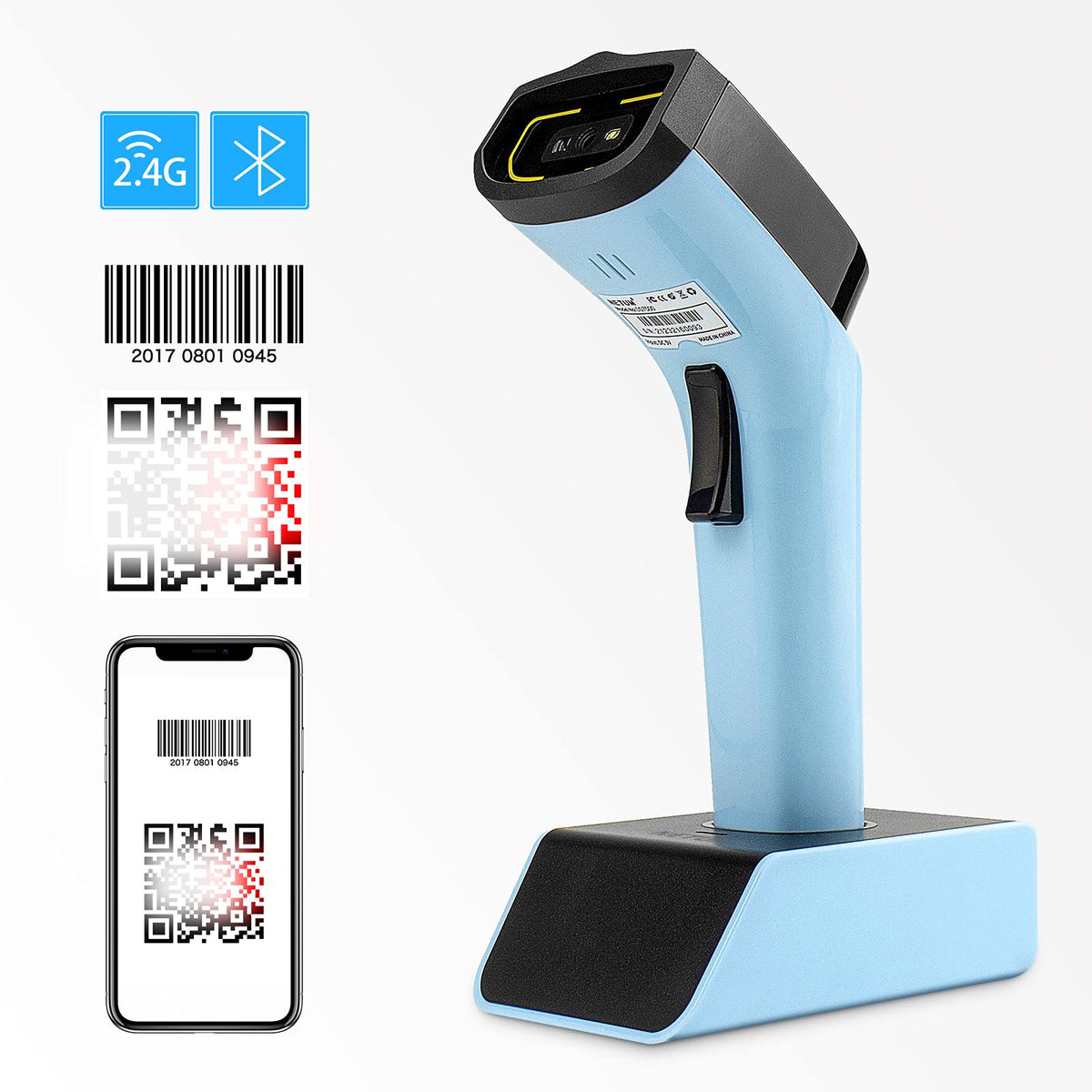Escáner de Código de Barras Inalámbrico NETUM DS7500 Bluetooth 2D Automático con Base de Carga y Memoria Integrada