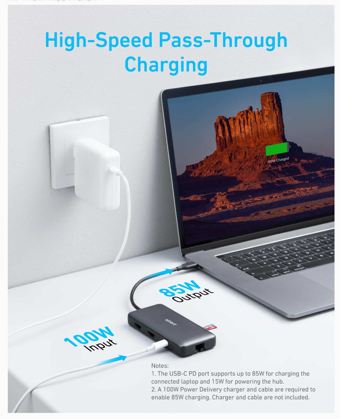 Hub USB-C Anker 553 Gris Dual 4K HDMI con Suministro de Energía para MacBook Pro y XPS