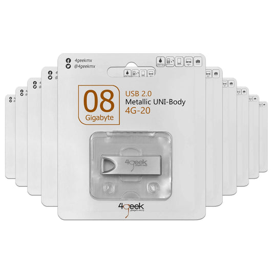 Kit de 10 Memorias USB 8GB 4Geek Plata para Transferencia de Fotos, Música y Documentos