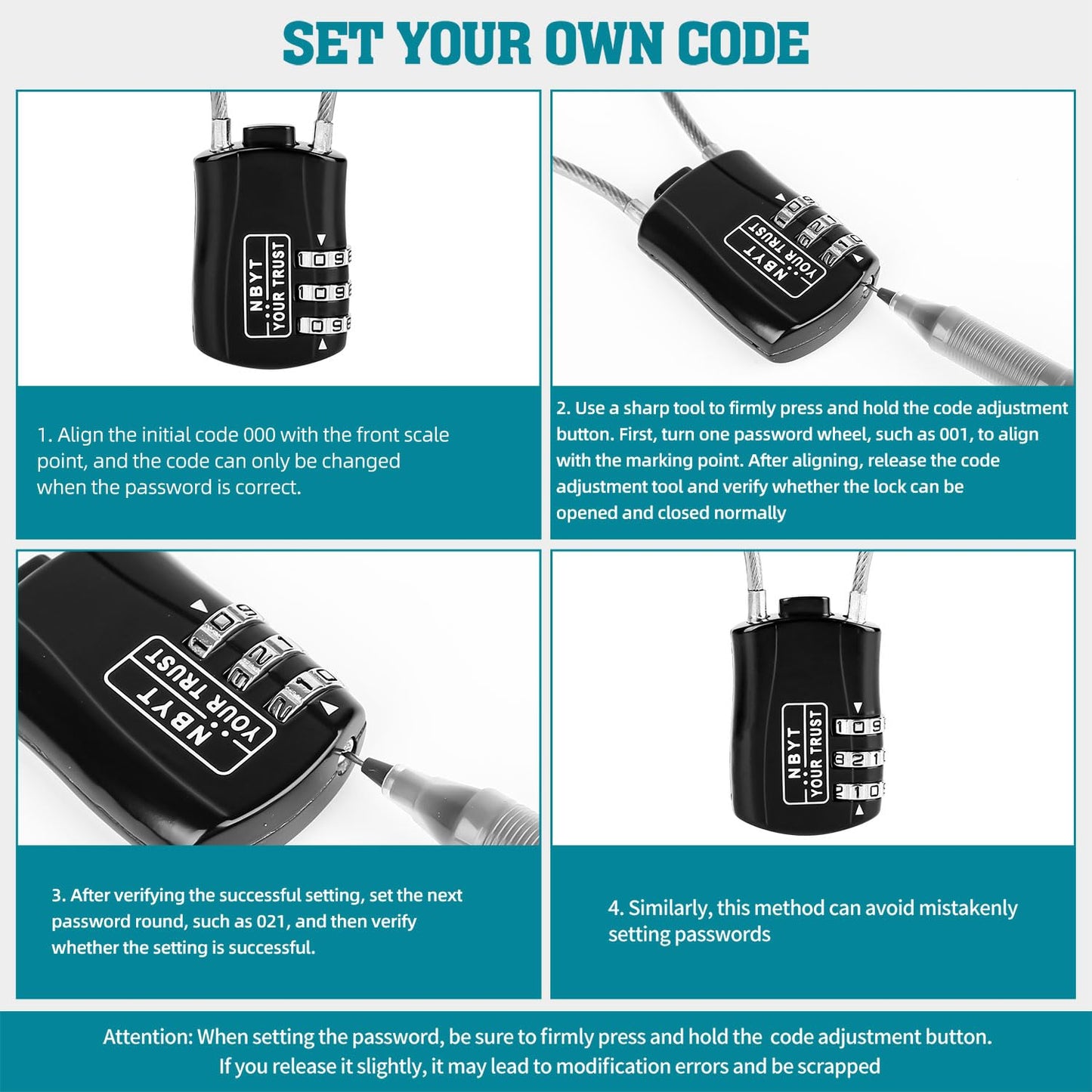 Candado de Cable Lawnize Aleación de Zinc Código Reiniciable