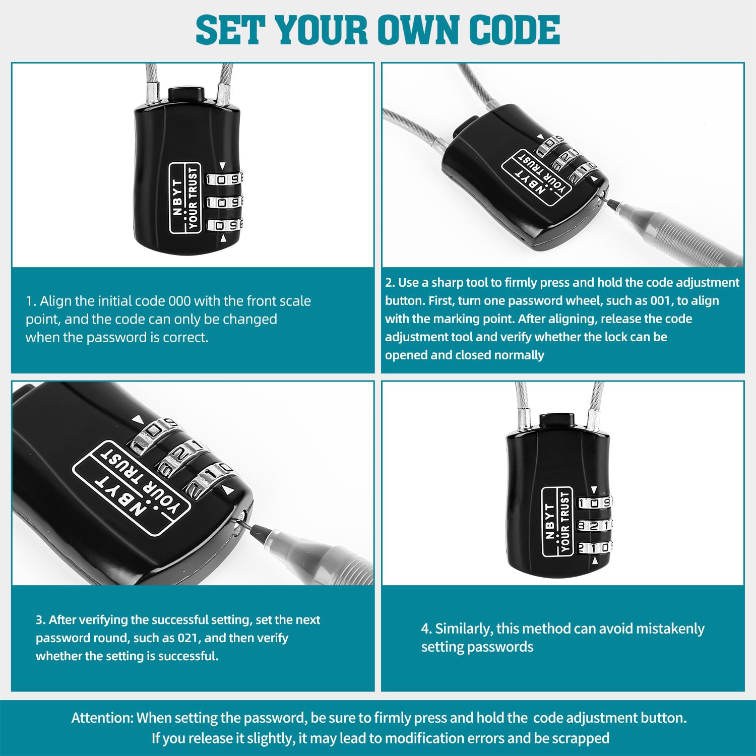 Candado de Cable Lawnize Aleación de Zinc Código Reiniciable