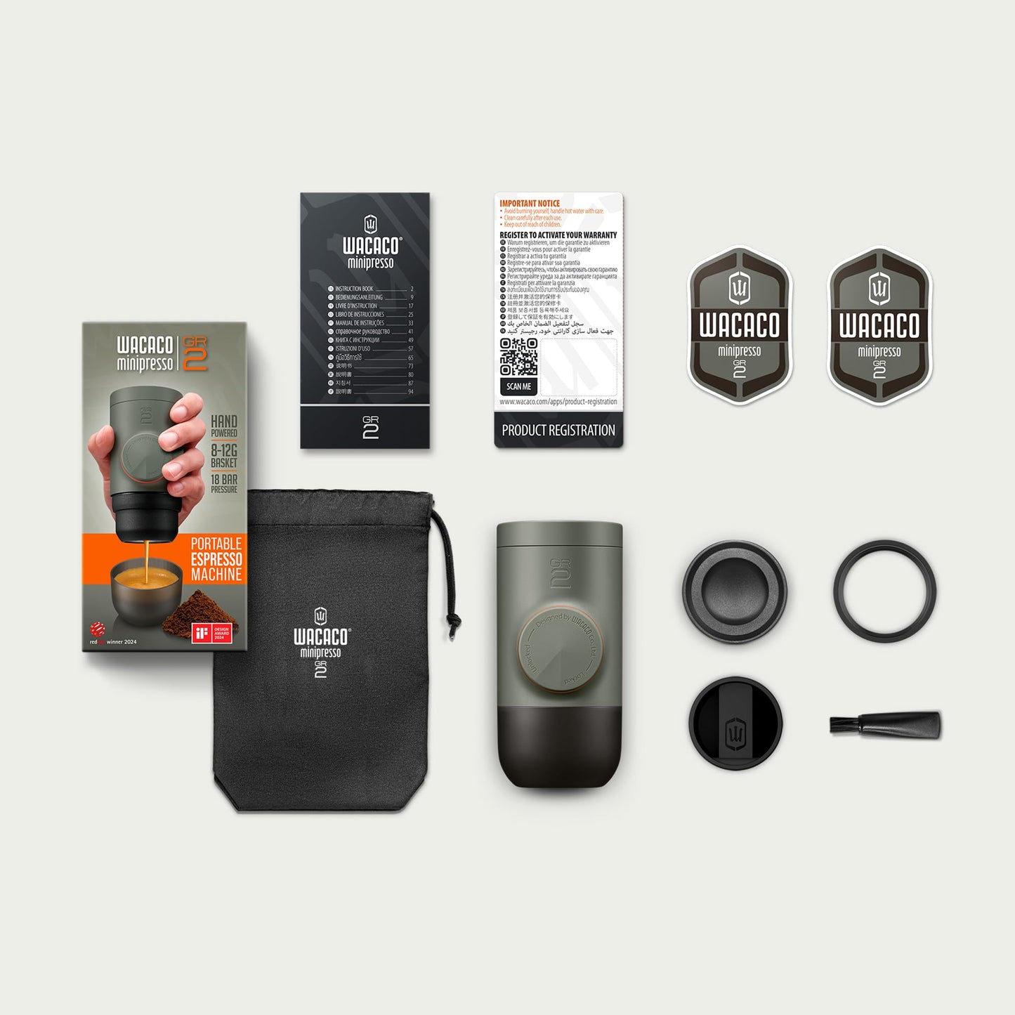 WACACO Minipresso GR2 - Cafetera de café molido compatible con máquina de café molido, portátil de 18 bares operado manualmente, cafetera espresso sobre la marcha, ultra pequeña para viajes, camping,