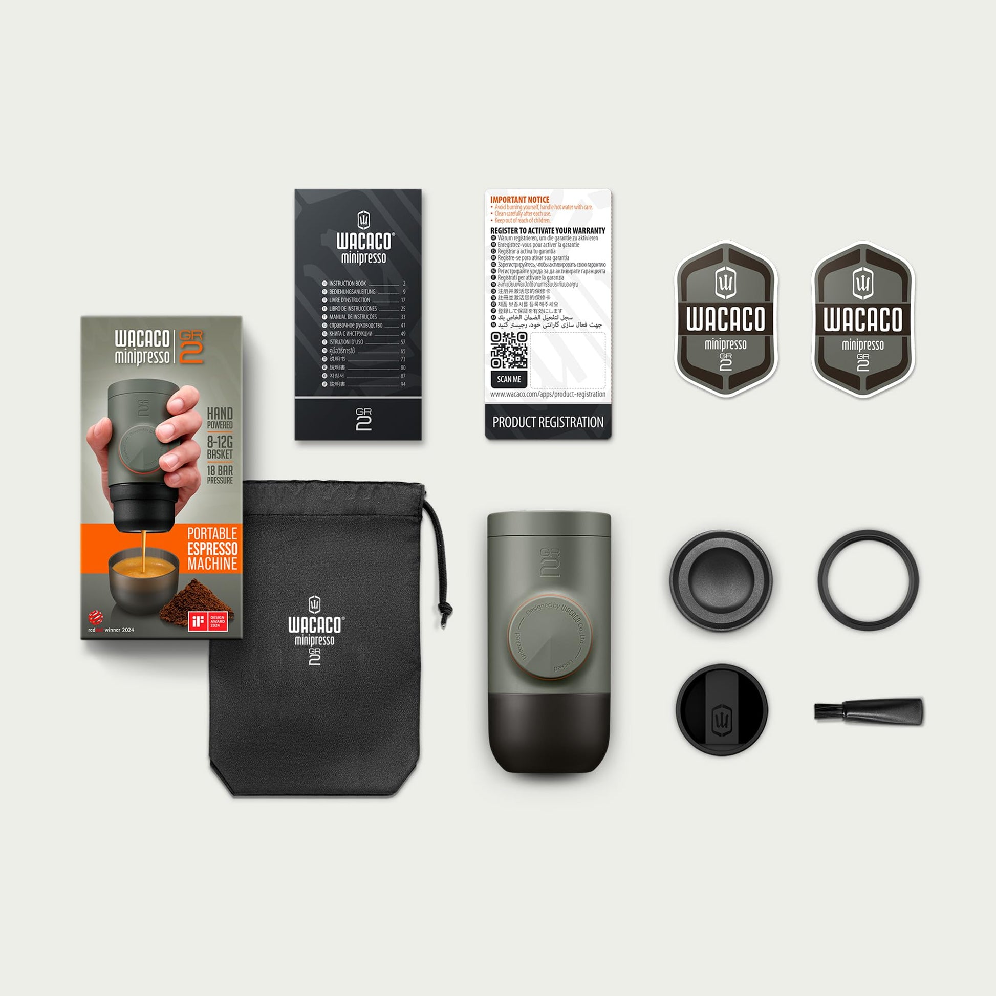 WACACO Minipresso GR2 - Cafetera de café molido compatible con máquina de café molido, portátil de 18 bares operado manualmente, cafetera espresso sobre la marcha, ultra pequeña para viajes, camping,