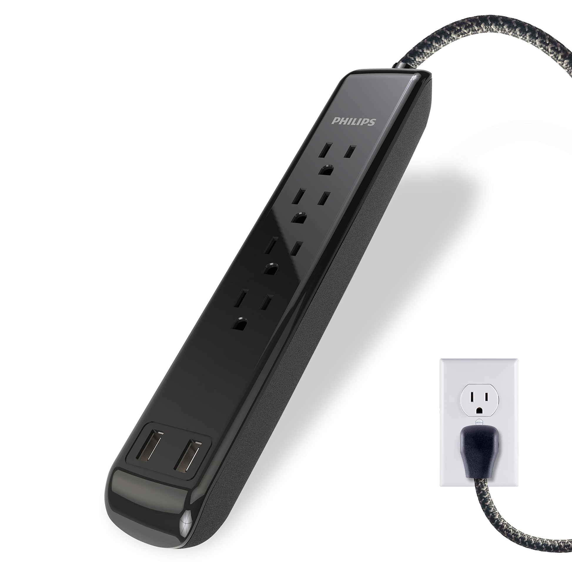 Protector de Sobretensiones PHILIPS Blanco con 4 Tomacorrientes y 2 Puertos USB