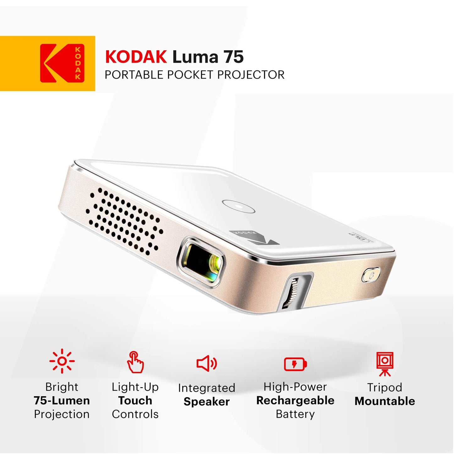 KODAK Ultra Mini Proyector portátil | Proyector Pico recargable LED DLP de alta definición – visualización de 100 pulgadas – Incluye funda suave