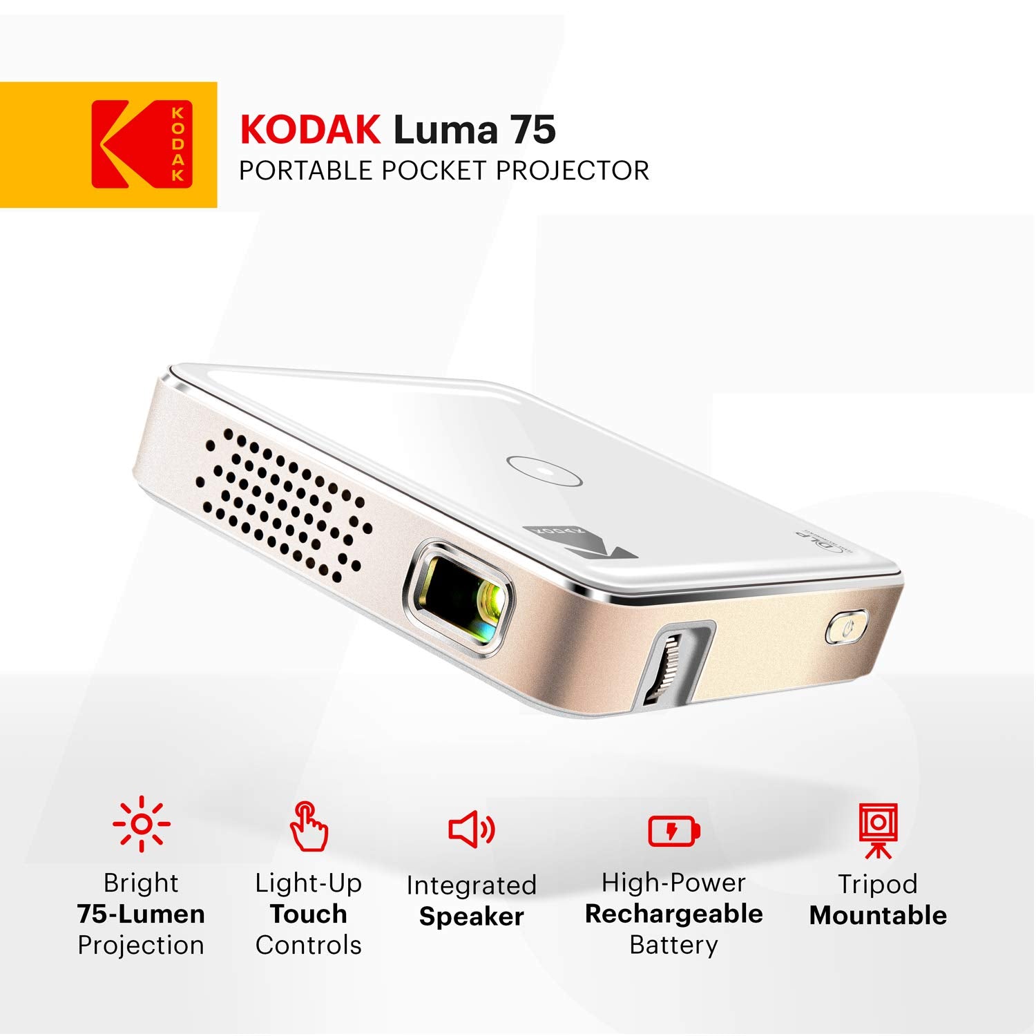 KODAK Ultra Mini Proyector portátil | Proyector Pico recargable LED DLP de alta definición – visualización de 100 pulgadas – Incluye funda suave