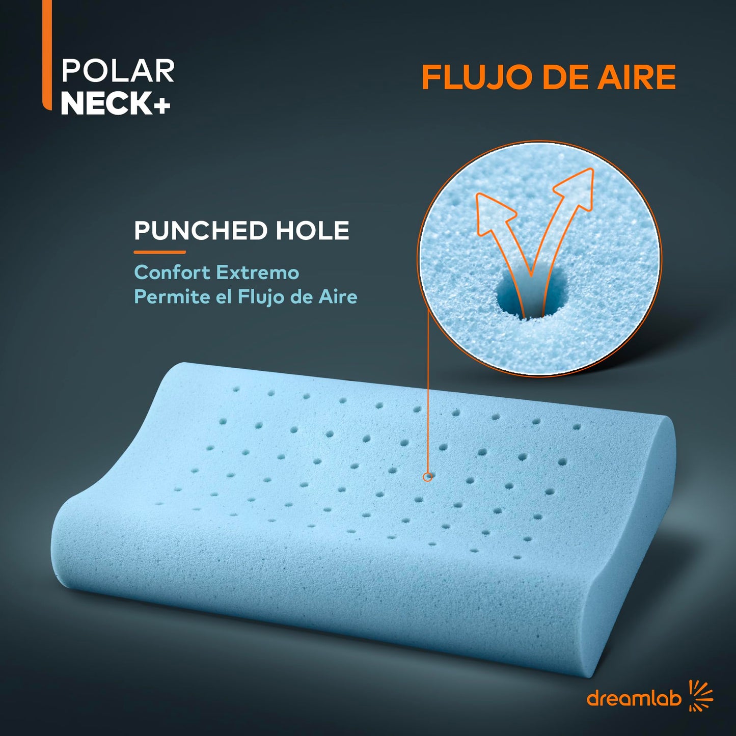 Almohada Cervical Dreamlab Polar Neck+ Tela Fría Touch Memory Foam Gel Hipoalergénica Ergonómica 2 Piezas Estándar