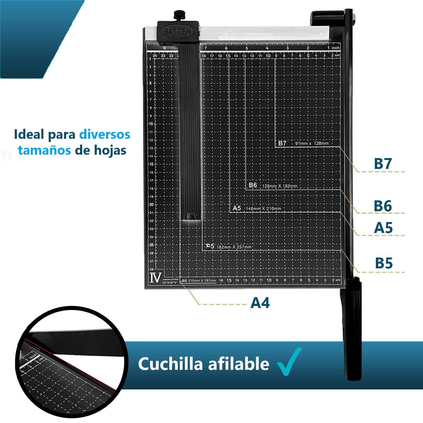 Guillotina Metal Cortador Afilado Papel Foto Tarjeta Cizalla A4 Diferentes Tamaño de Hoja para Hogar Oficina Casa Trabajo | Negro