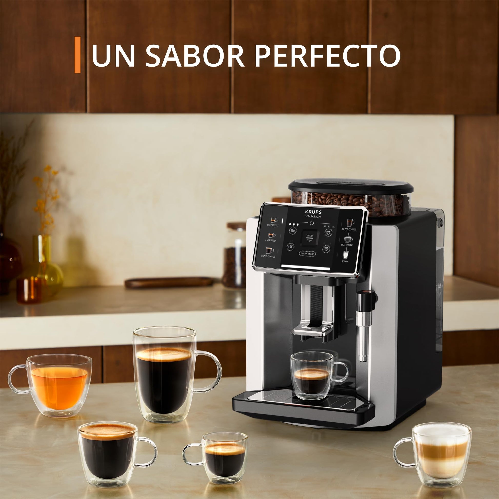 Krups Maquina de Espresso Super Automática Sensation, es como un barista en casa con resultados profesionales en cada taza, Prepara capuchinos y espressos facil y rapido, EA910EMX