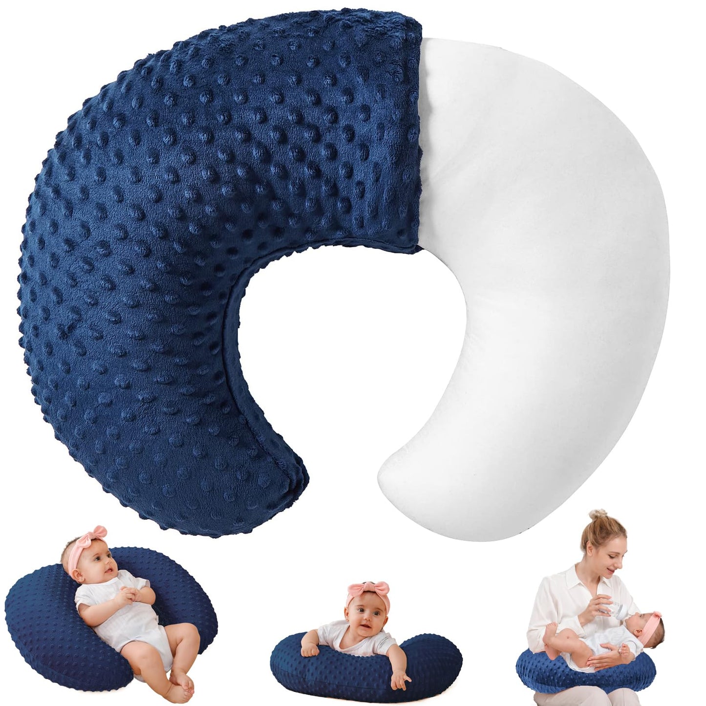 LIHYL Almohada de Lactancia para Amamantar Bebé Multifuncional,Cojin Antirreflujo Bebe Ultra Comodo, Almohadas para Bebe Hipoalergénicas, Cosas para Bebe Recien Nacido (Azul)