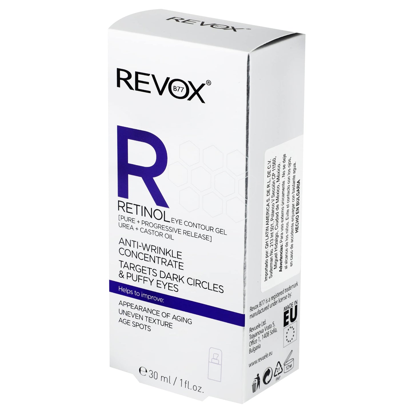 REVOX B77 - Retinol Eye Contour Gel Anti-Wrinkle Concentrate, 30 ml, Contorno Ojos Retinol, Reduce Líneas de Expresión y Arrugas, Suaviza la Textura, Estimula Producción Colágeno, Hidratación Profunda