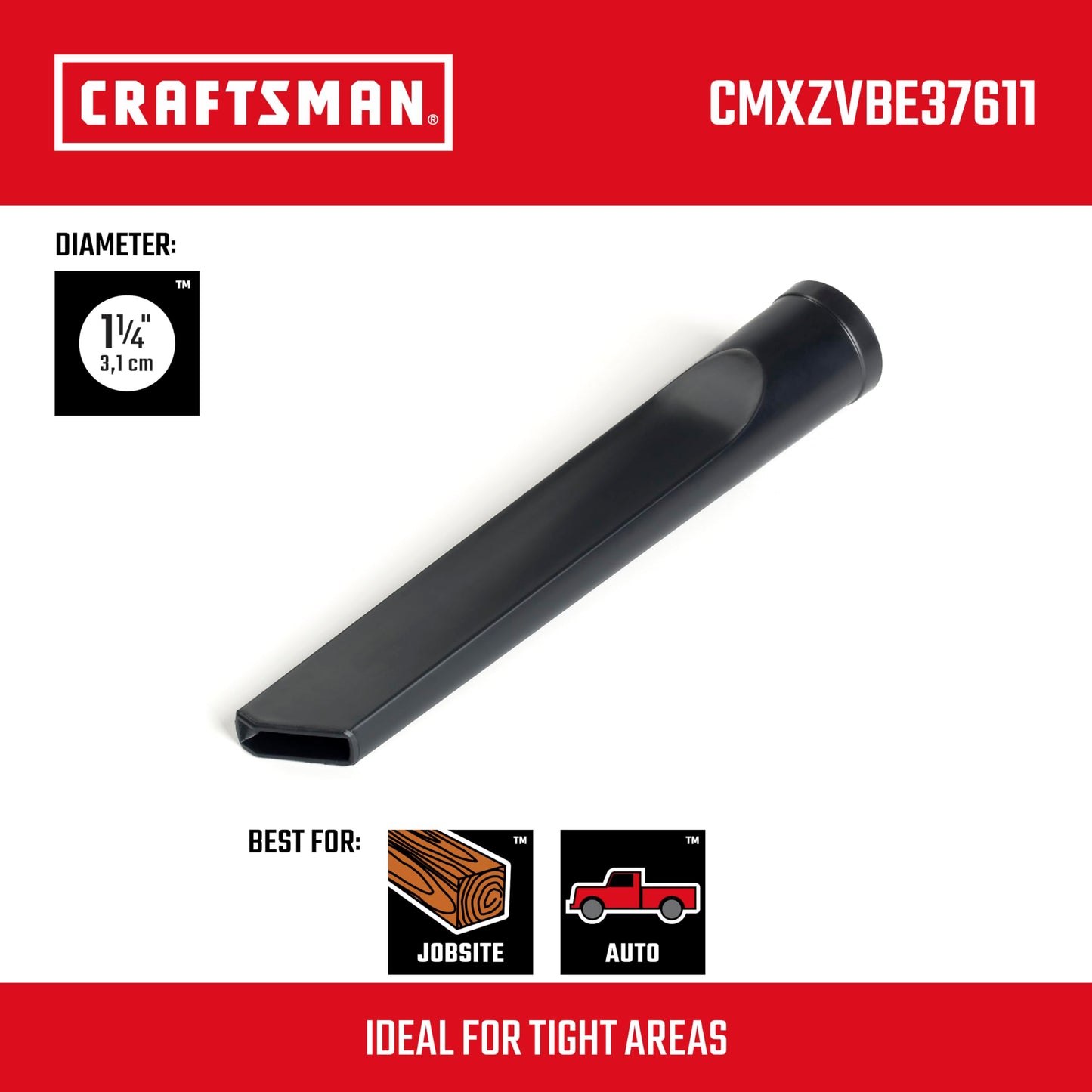 CRAFTSMAN CMXZVBE38611 1-1/4" Crevice Tool - Accesorio para aspiradora de tienda en húmedo y seco