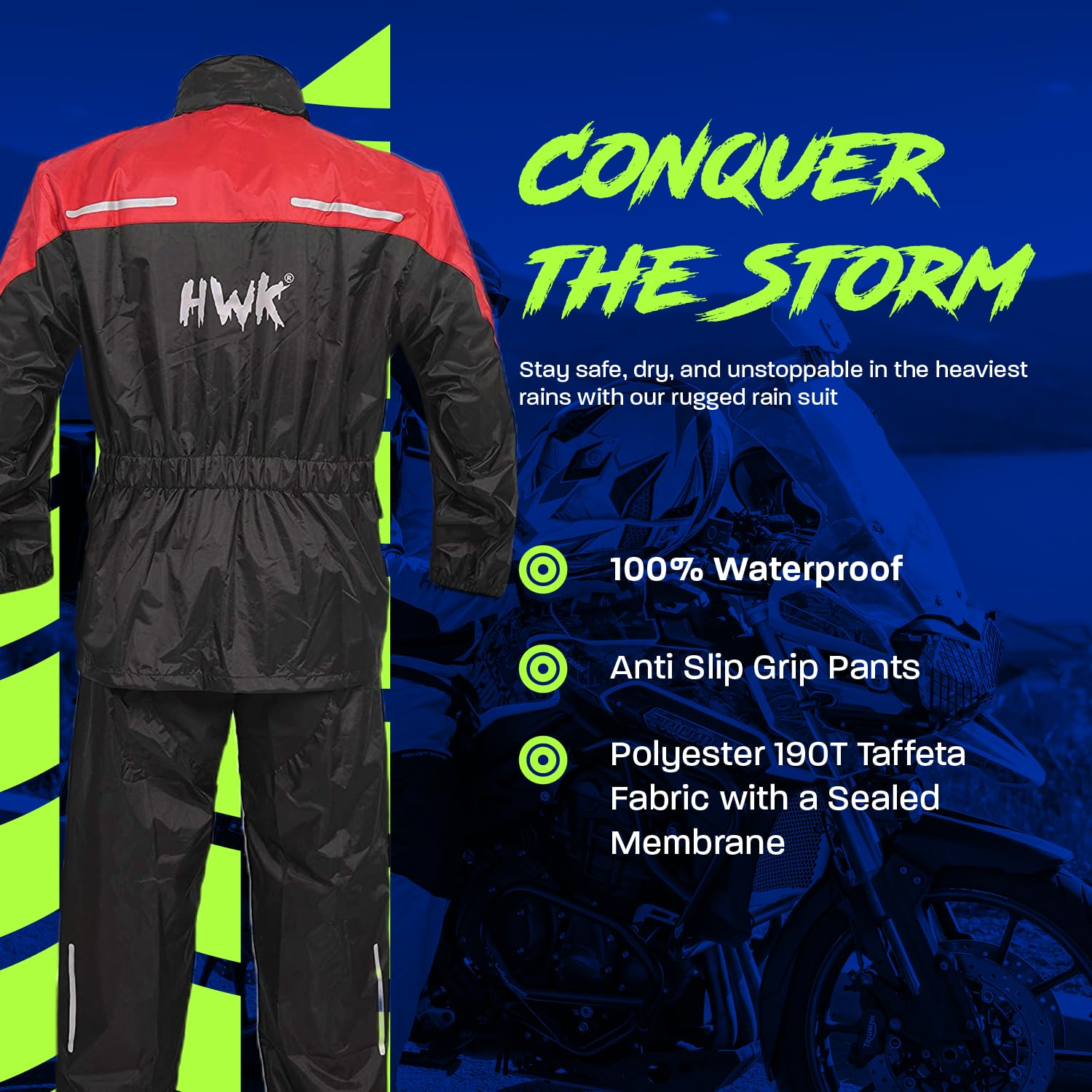 HWK - Traje de lluvia de motocicleta para hombres y mujeres, ropa, chamarras y pantalones reflectantes, traje de lluvia impermeable