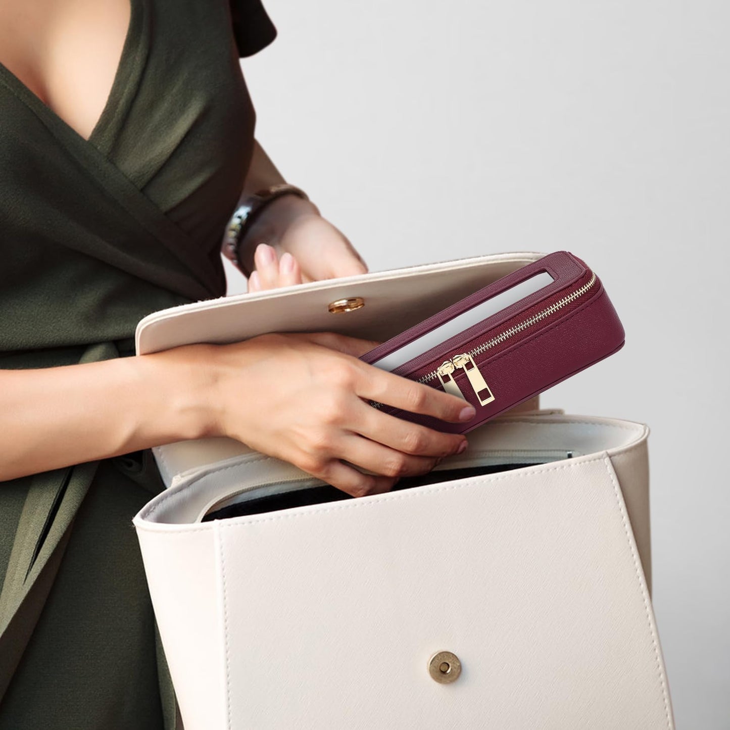 Pinkmik - Bolsa de maquillaje transparente con bolsa para brochas, 2 unidades, impermeable, para cosméticos y artículos de cambiador, organizador de cosméticos para mujer con cierre, X/Borgoña, L+SLIM