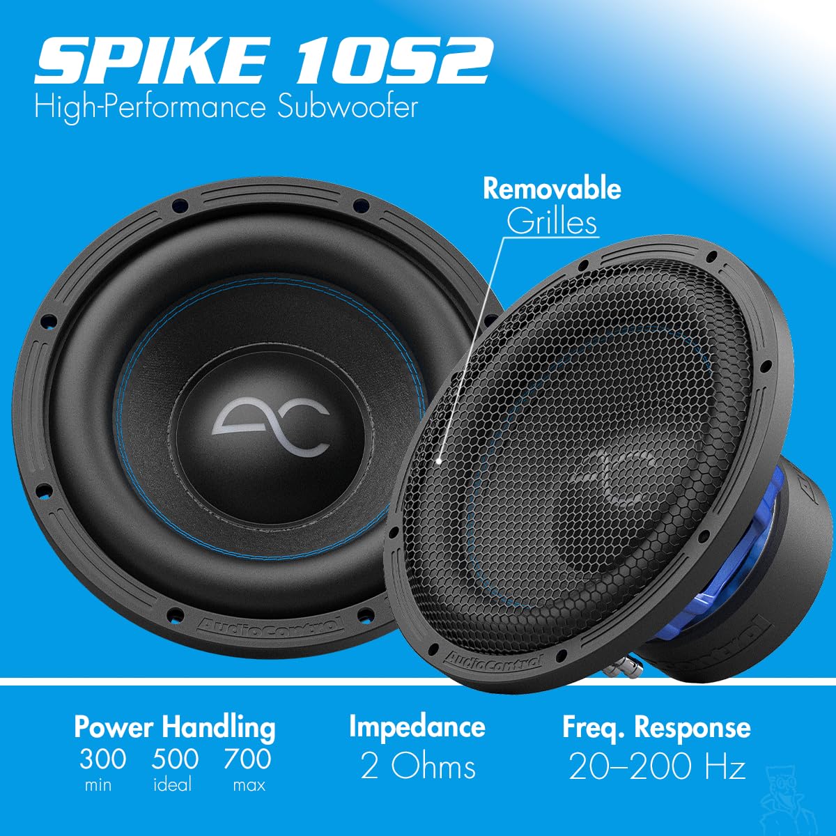 AudioControl Spike Series - Subwoofer de audio para coche de 10 pulgadas, alta fidelidad, 500 W RMS/700 W máximo, 2 Ohm
