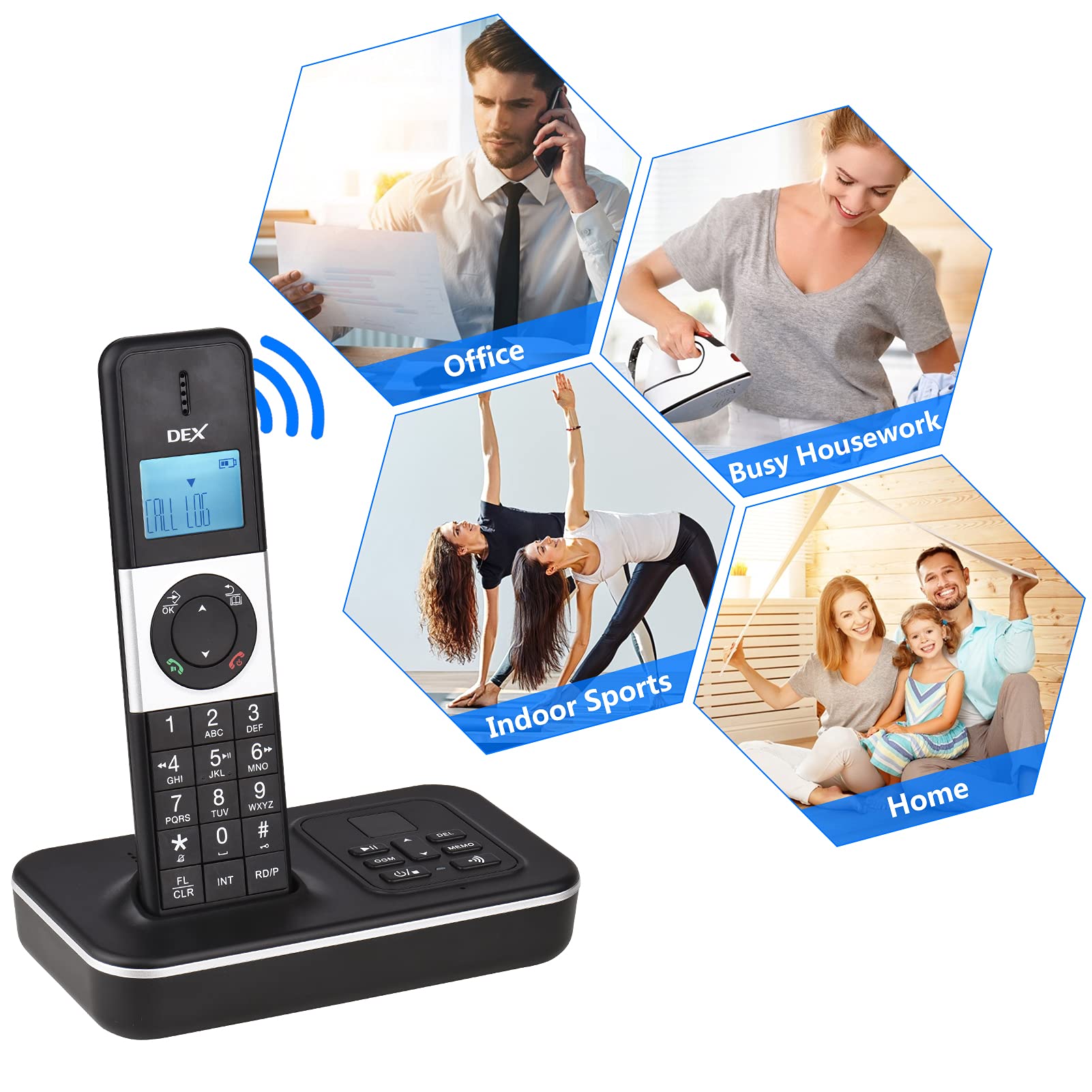 BHCASE Teléfono inalámbrico de 2 Auriculares con contestador automático Identificador de Llamadas/Llamada en Espera Pantalla de 1,6 Pulgadas Se Pueden Registrar un máximo de 5 teléfonos