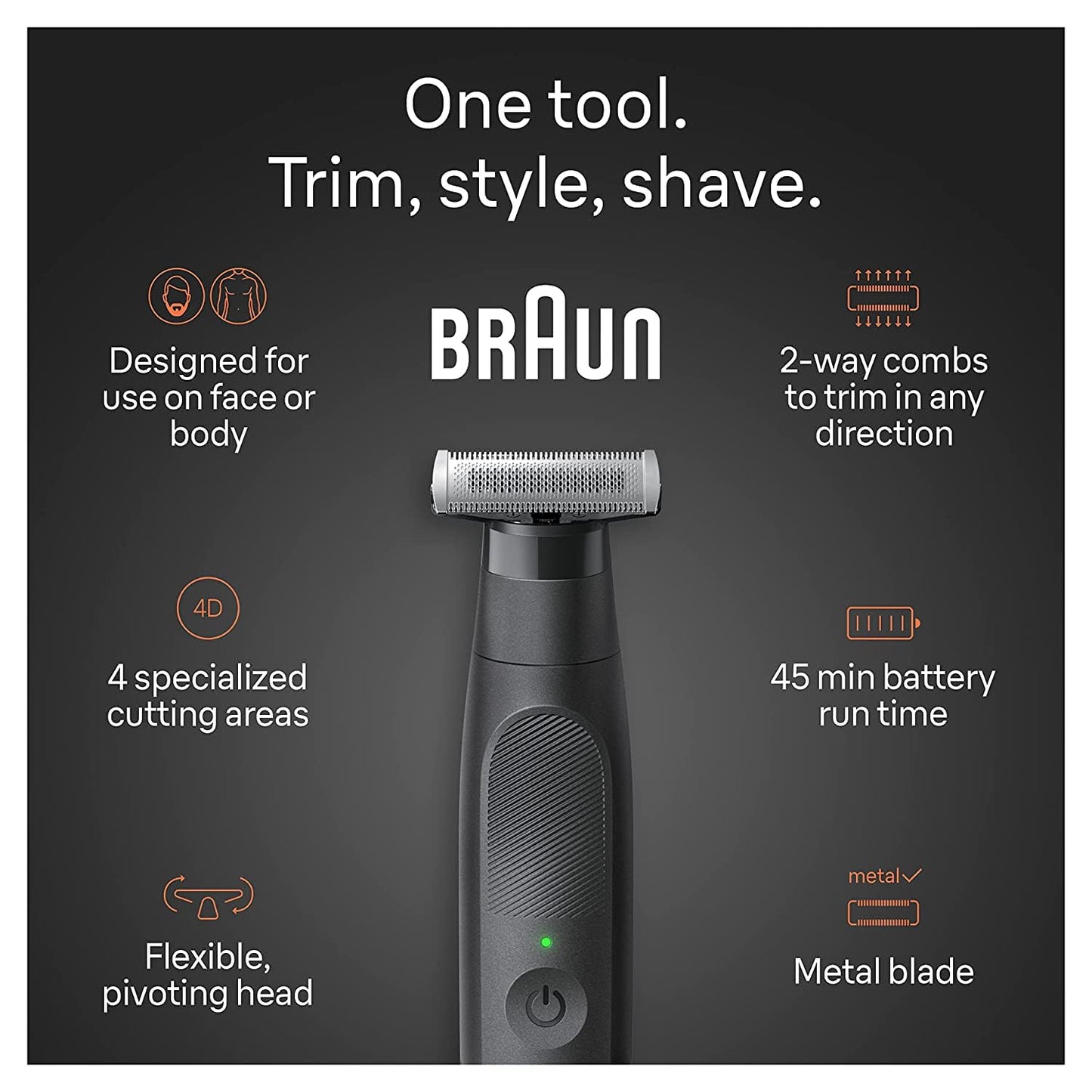 Braun Serie XT5 - Cortadora de barba, afeitadora y maquinilla de afeitar eléctrica para hombres, kit de aseo corporal para manicura, una hoja duradera, una herramienta para barbilla, cabello, ingle, axilas, XT5100