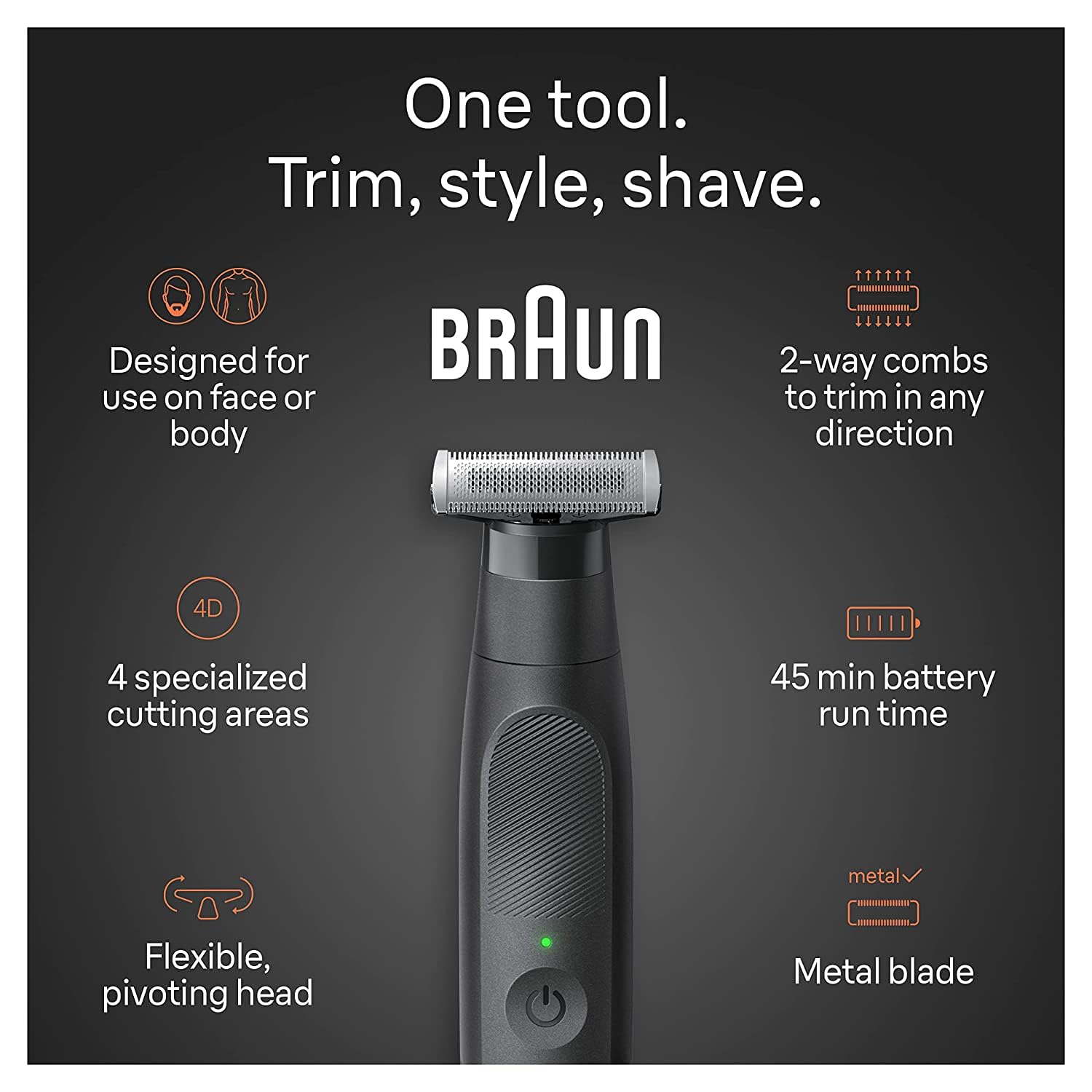 Braun Serie XT5 - Cortadora de barba, afeitadora y maquinilla de afeitar eléctrica para hombres, kit de aseo corporal para manicura, una hoja duradera, una herramienta para barbilla, cabello, ingle, axilas, XT5100
