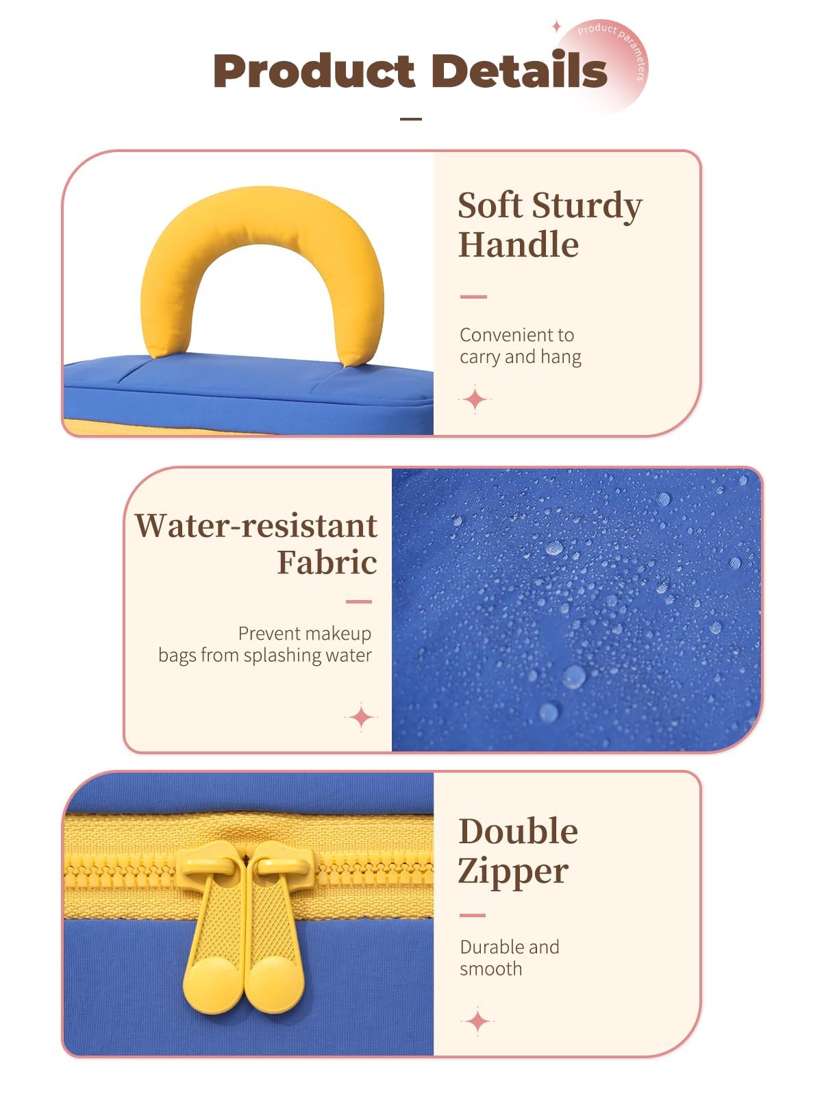 Lalamisi - Bolsa de maquillaje de viaje para mujer, bolsa de maquillaje de gran capacidad, bolsa organizadora, bolsa de aseo portátil, impermeable, con asa y divisor, Azul, Bolsa de cosméticos de moda