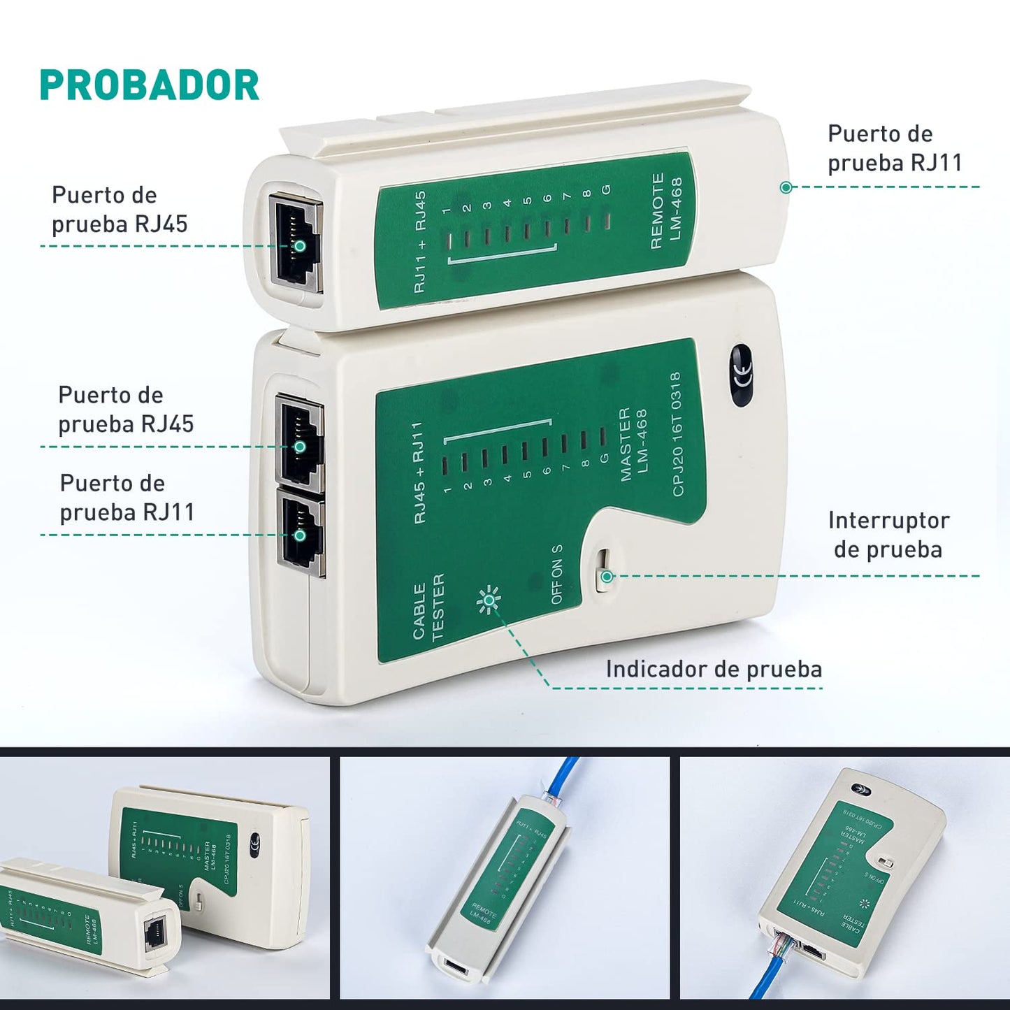 Probador del Cable de la Red, Kit de Herramientas para Electricista de Mantenimiento de Red con Pelacables, Crimpadora Prensador de Conectores de RJ45 Cristal y Kit de Comprobador de Cables(12 in 1)