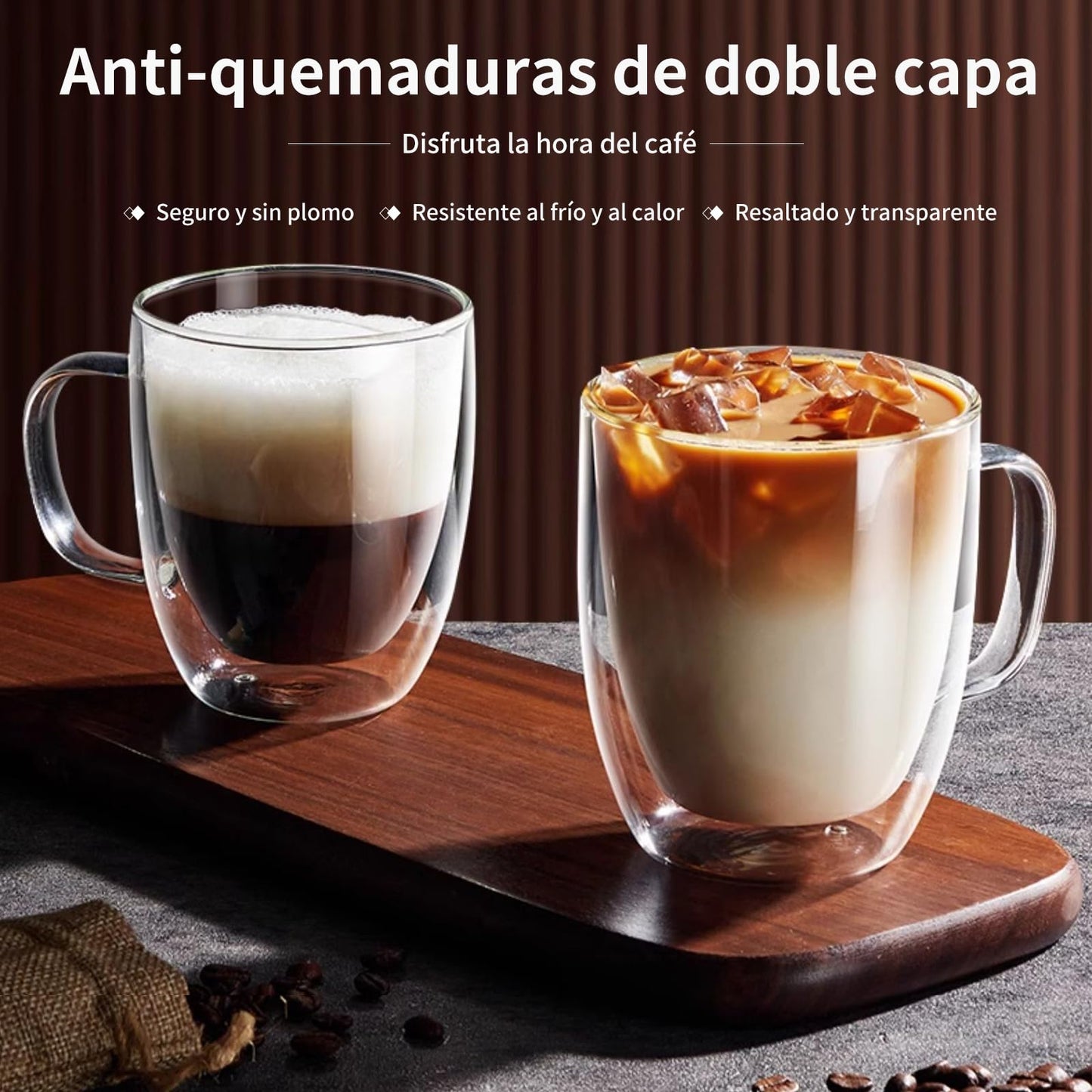 LINGLUCKY Tazas de Café de Cristal de Doble pared con Asa, 6 piezas Vasos de Café Espresso de Vidrio de Café Aislado, Tazas de Café con Leche para Cappucchino Espresso Té Café