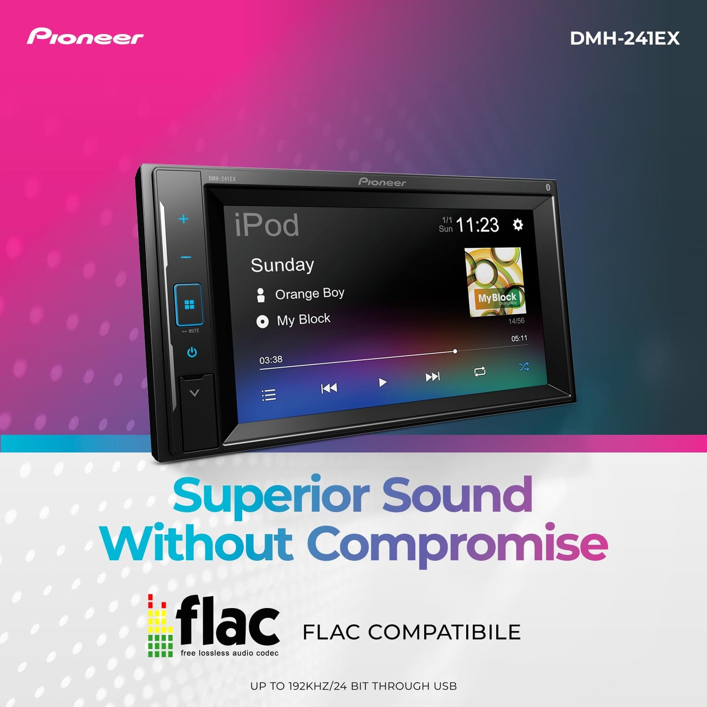 Reproductor Multimedia de Carro Pioneer DMH241EX Táctil de 6.2 Pulgadas con Bluetooth y Cámara de Respaldo Integrada