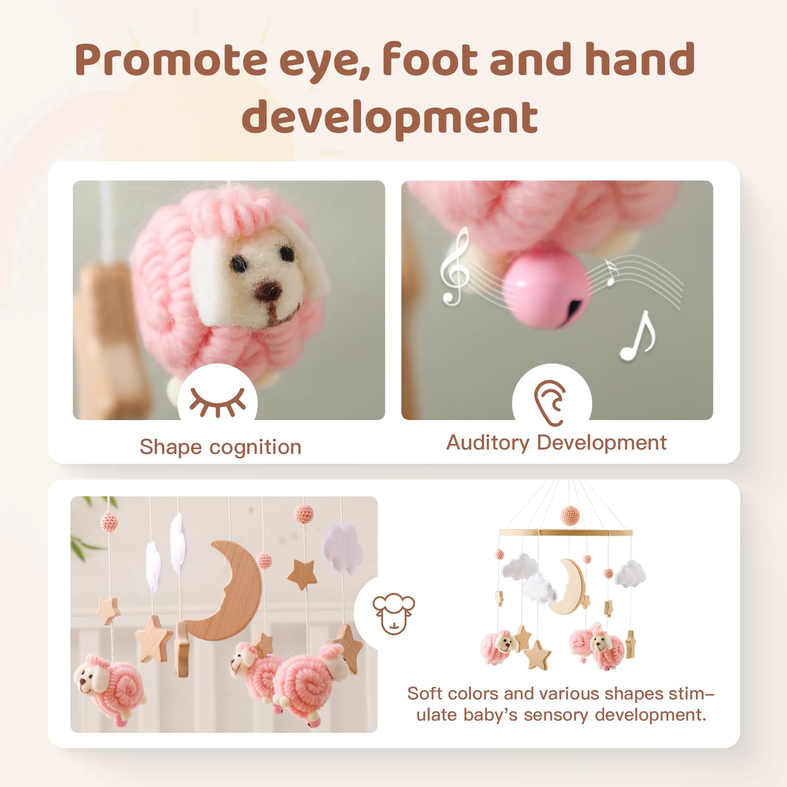 Ikubigu - Móvil para cuna, Montessori para cuna de bebé para niños y niñas, Móvil de bebé para moisés, decoración de cuarto de bebé para colgar recámara infantil, juguetes para calmar – Regalo neutro