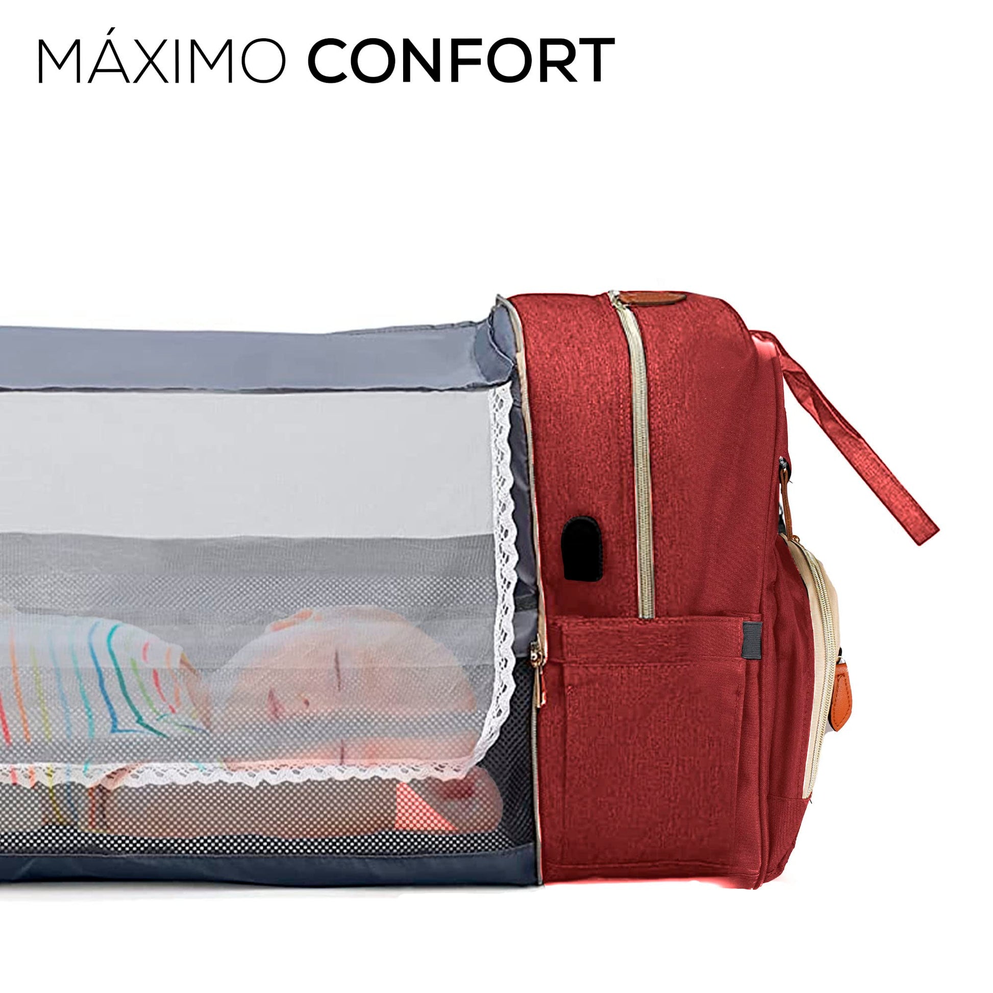 Mochila Pañalera Multifuncional de Gran Capacidad para Bebe | Cuna Convertible Impermeable con Cambiador Plegable … (Rojo.)-#11001000141301010502#