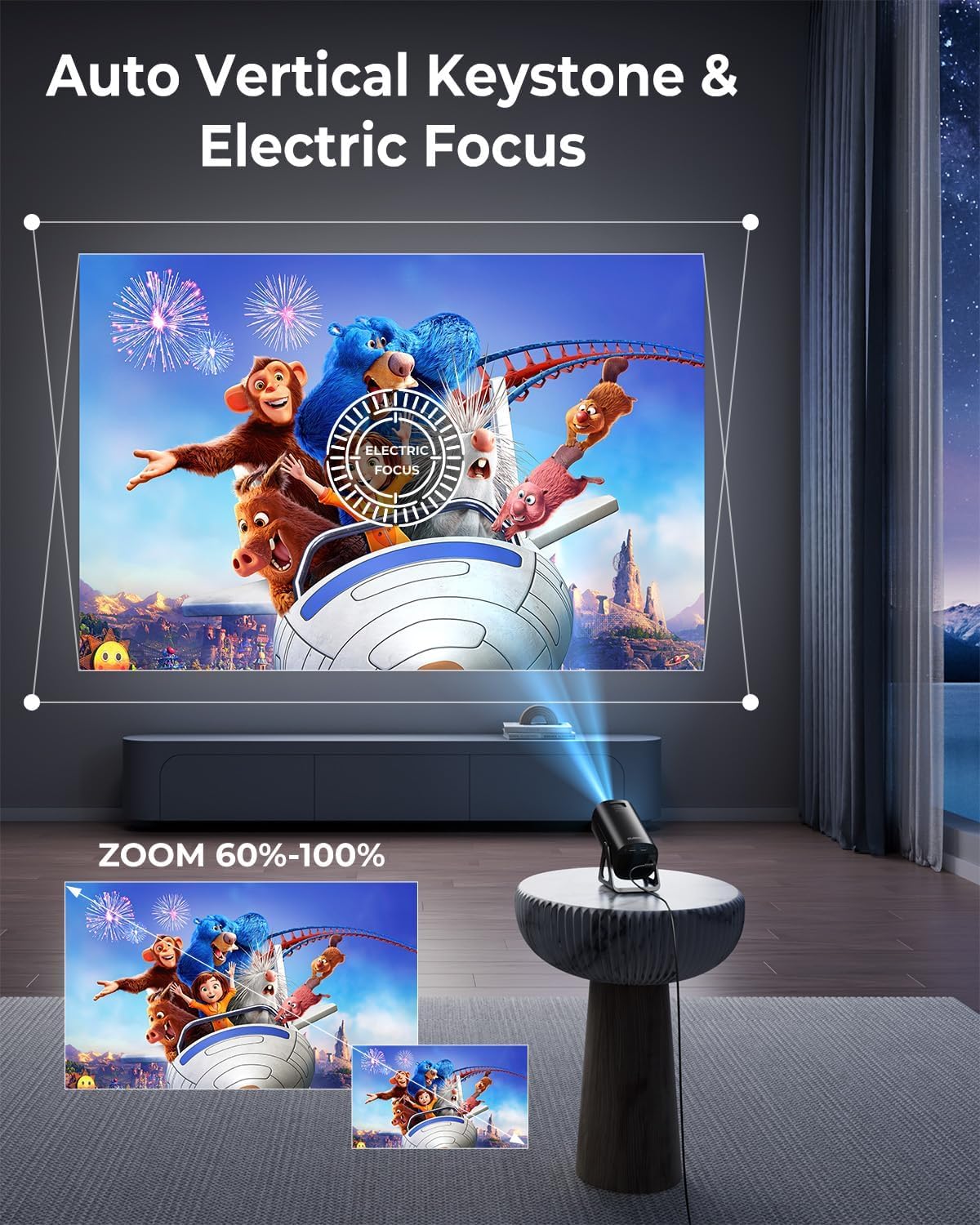 CLOKOWE Mini proyector, 4K 1080P compatible con proyector wifi y bluetooth, soporte ajustable de 270° para cine en casa al aire última intervensión con Android TV OS y 8000+aplicaciones para teléfono