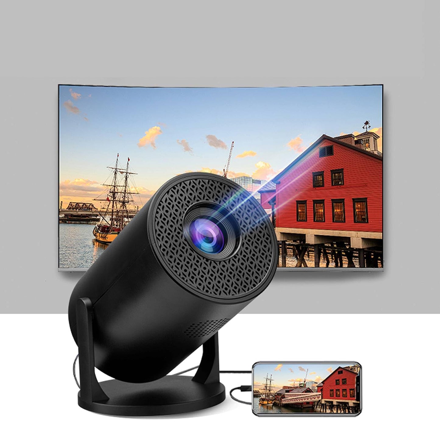 Proyector Portátil Inalámbrico 1080P Negro Ajustable con WiFi y Bluetooth para Teléfono Android y Laptop