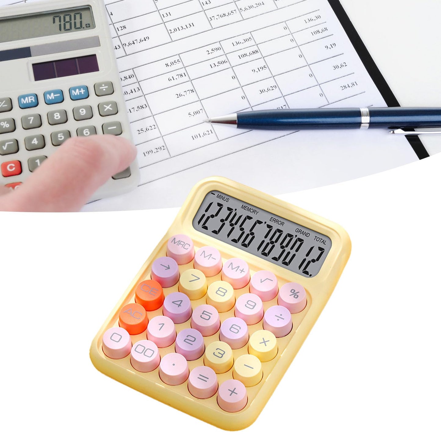 Calculadora Electrónica de Colores, Calculadora a Prueba de Salpicaduras, Conveniente para Uso Escolar y Doméstico (Amarillo)