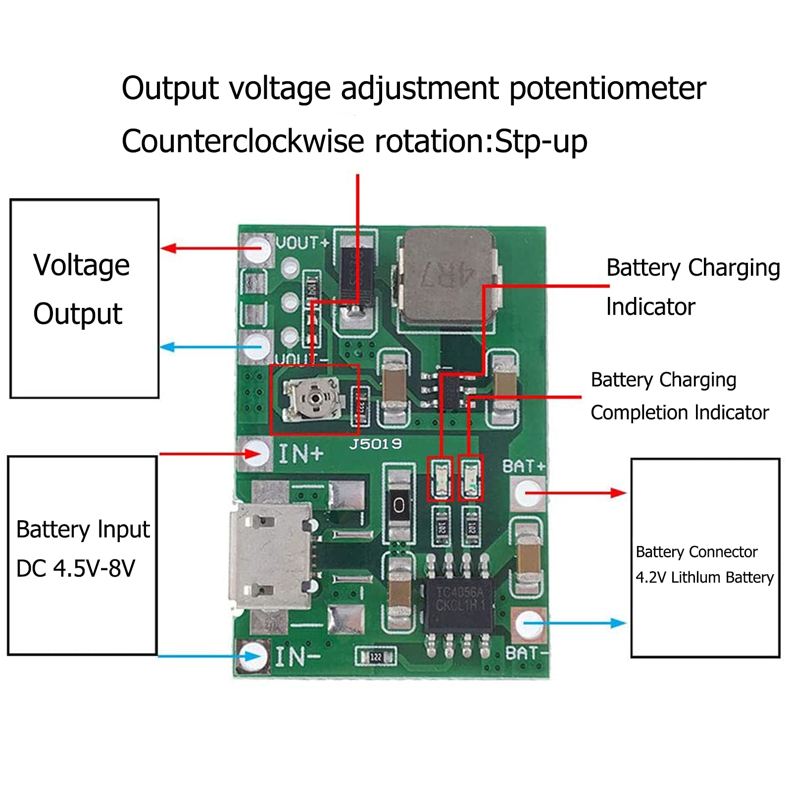 Módulo cargador de batería USB TP4056 de 3,7 V, 4,2 V a 9 V, 5 V, 2 A, módulo intensificador integrado, módulo cargador de batería de iones de litio 18650