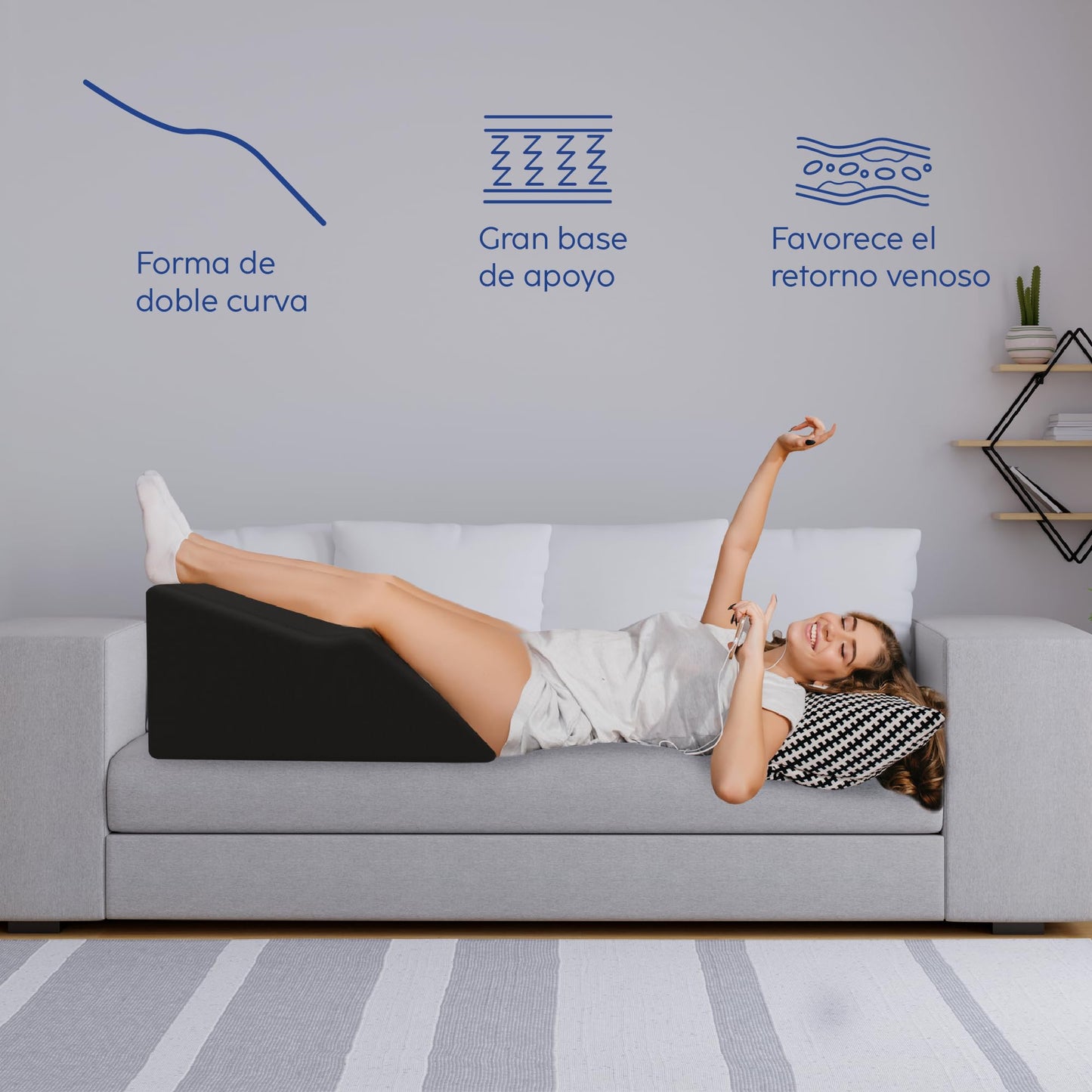 Almohada Elevación de Piernas DR JOOHN Negro para Disminuir Varices y Favorecer el Retorno Venoso