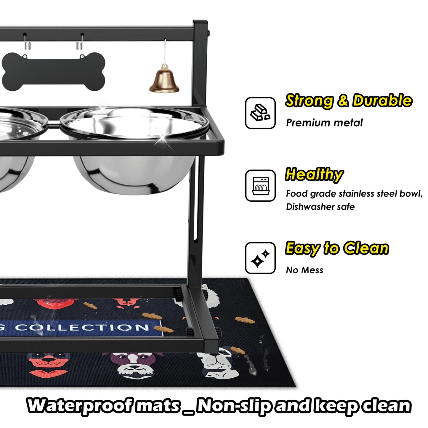 Cuencos Elevados SHAINFUN Negro con Alimentador Lento y Tapete Antiderrames para Perros Grandes y Medianos