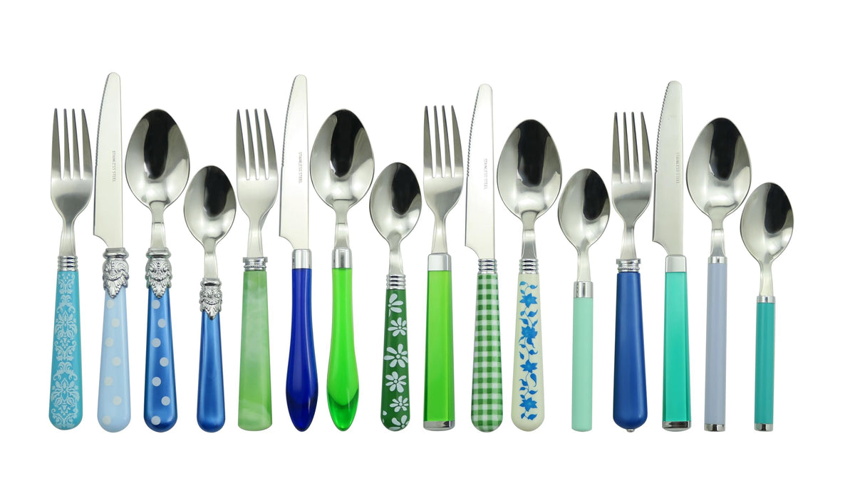 Gyspy Color Mix and Match Cutlery and Eating Utensils Gift Set of 16 Pieces, Colorful Flatware Sea Green and Blue by Gypsy Color