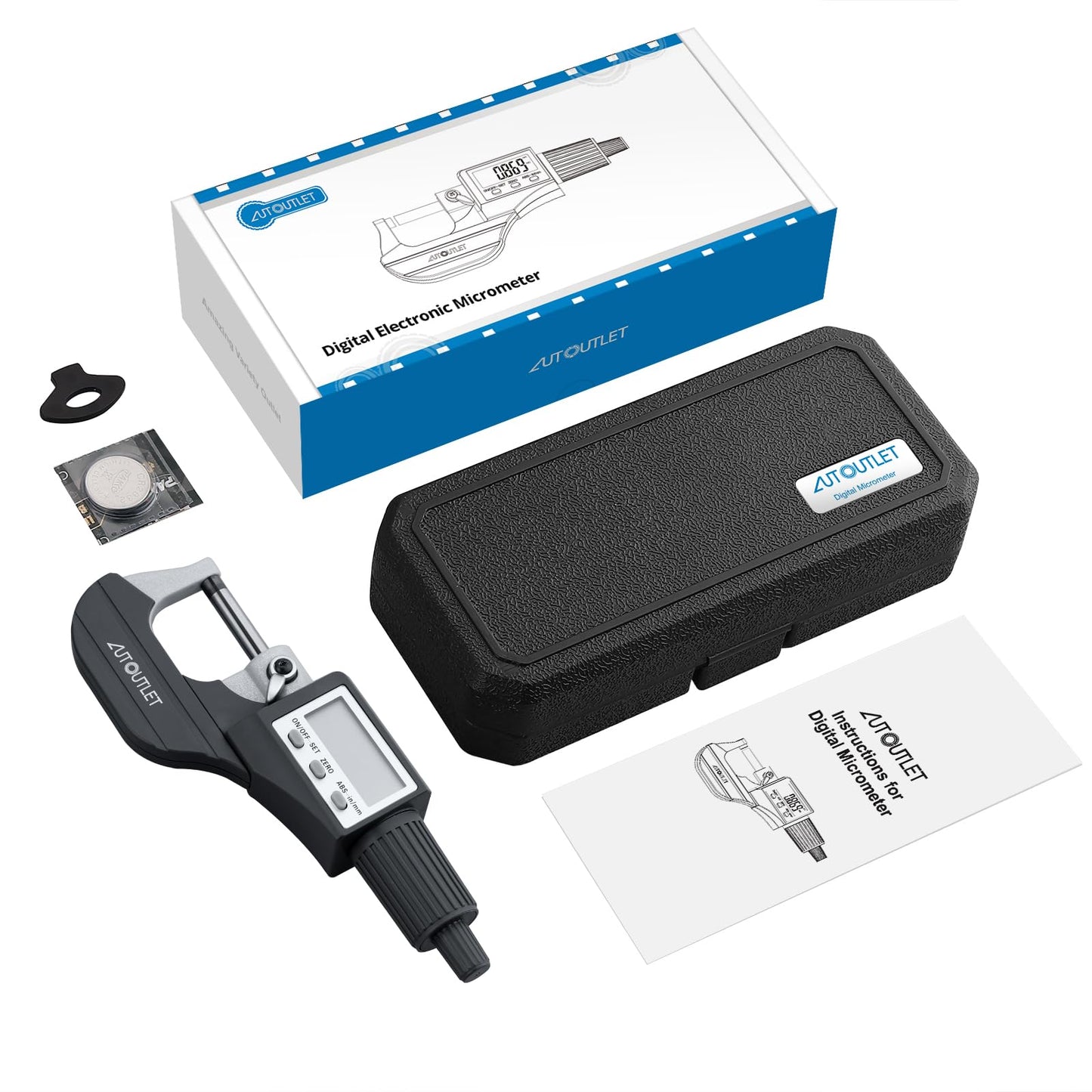 AUTOUTLET - Micrómetro electrónico digital de 0 a 25 mm, herramienta de medición de precisión con visualización LCD y estuche de transporte para una medición precisa