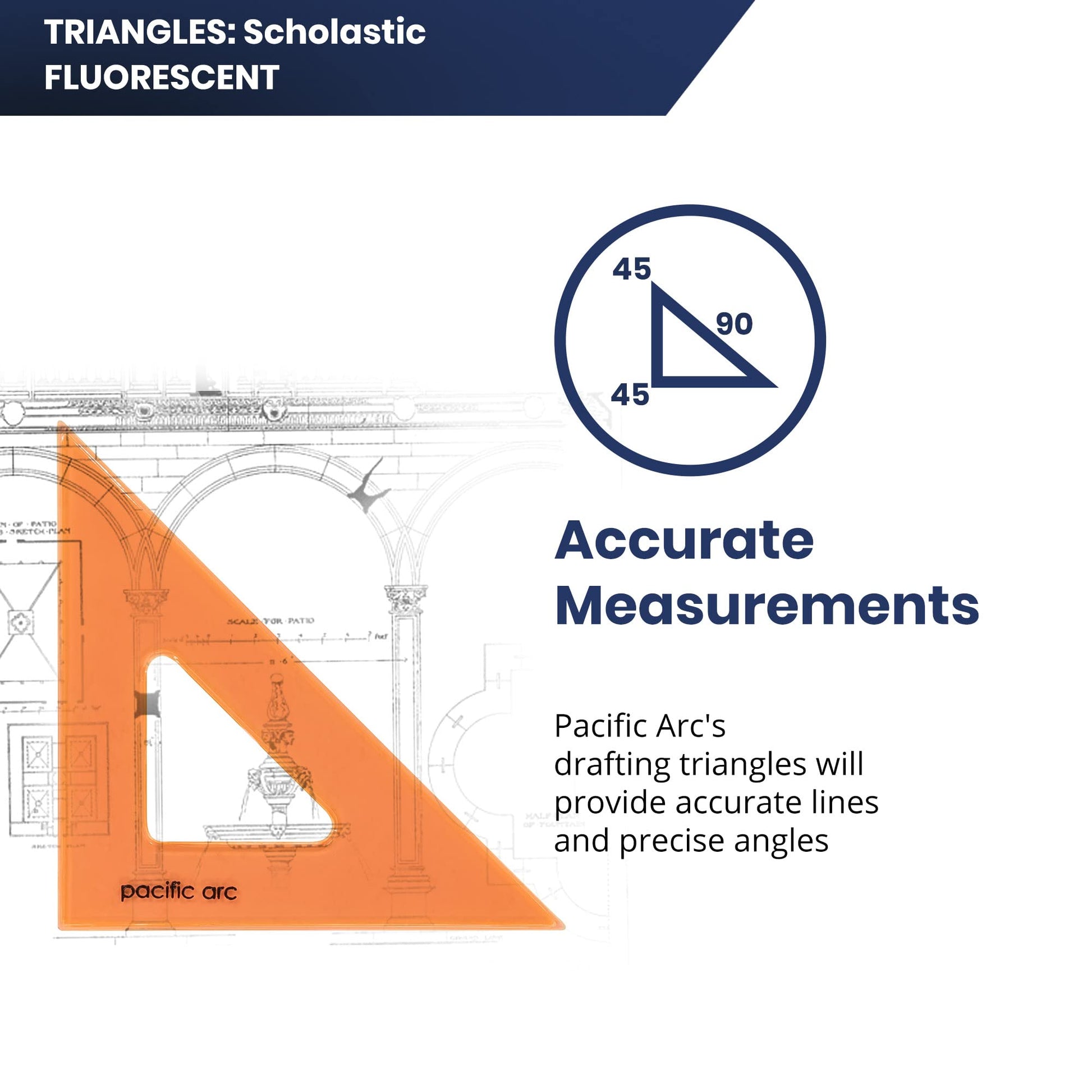 Escuadra Pacific Arc Fluorescente Ángulo 45/90 Borde de Entintado para Arquitectura e Ingeniería