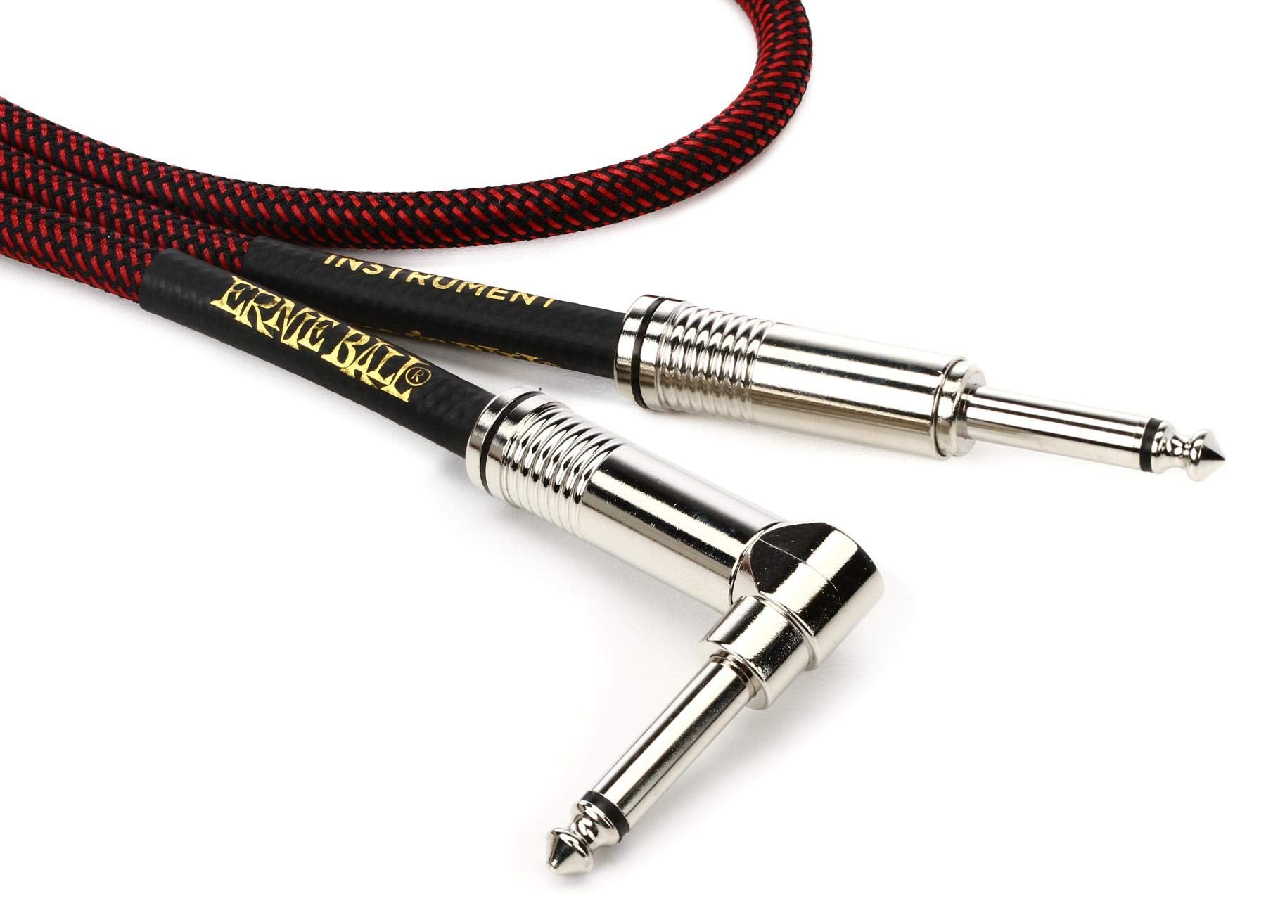 Cable Trenzado para Instrumentos Ernie Ball negro rojo 7,6 m Recto Acodado